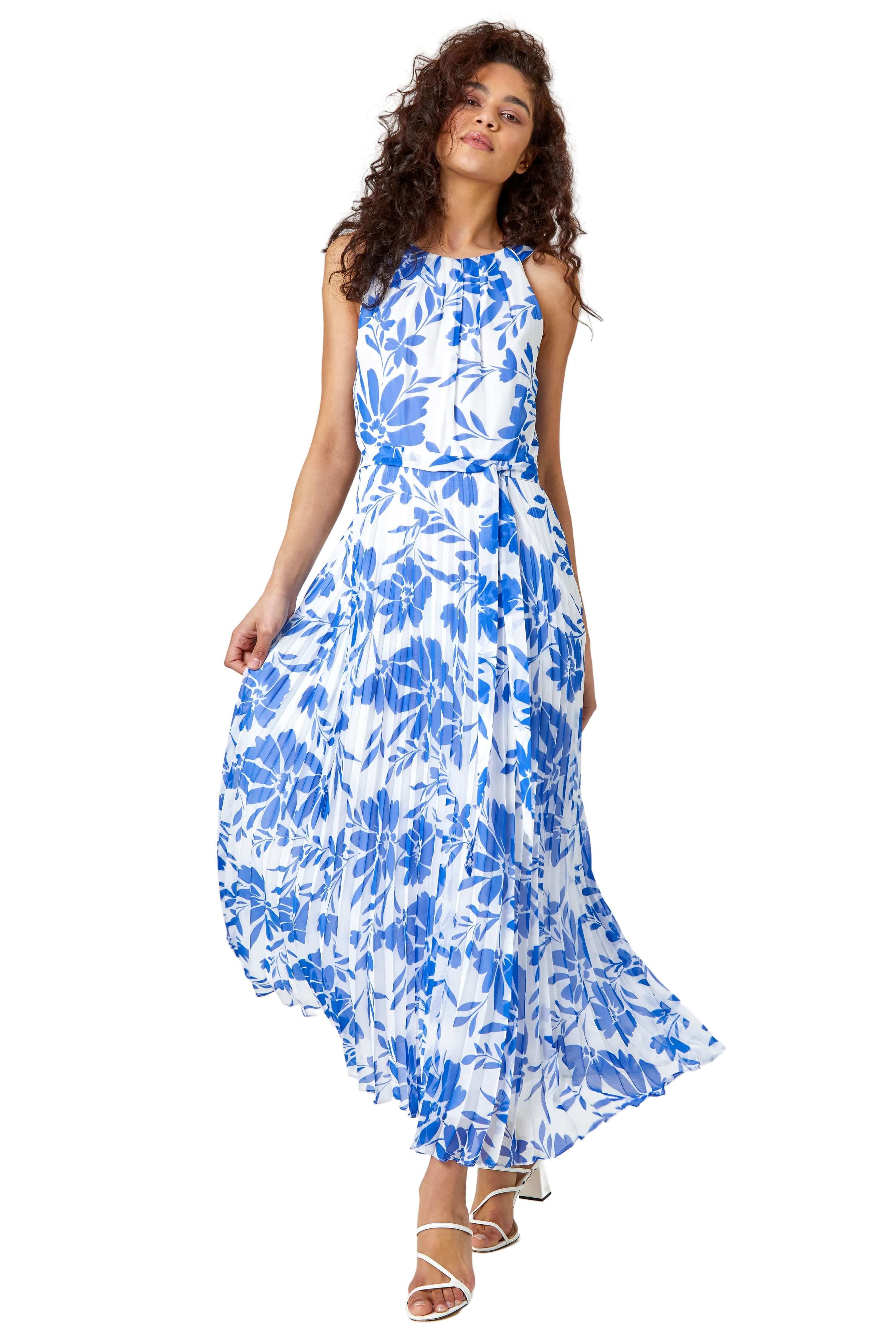 Chiffon Halter Neck Maxi Dress in Blue Floral main image 0