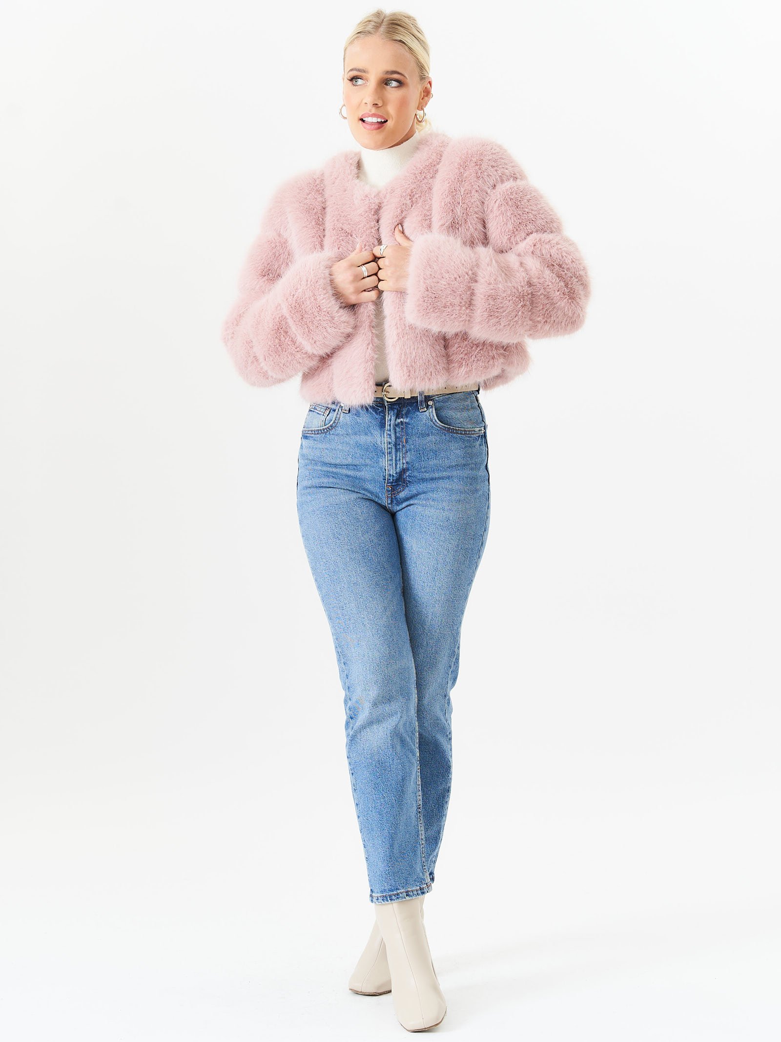 Panel Faux Fur Crop Jacket