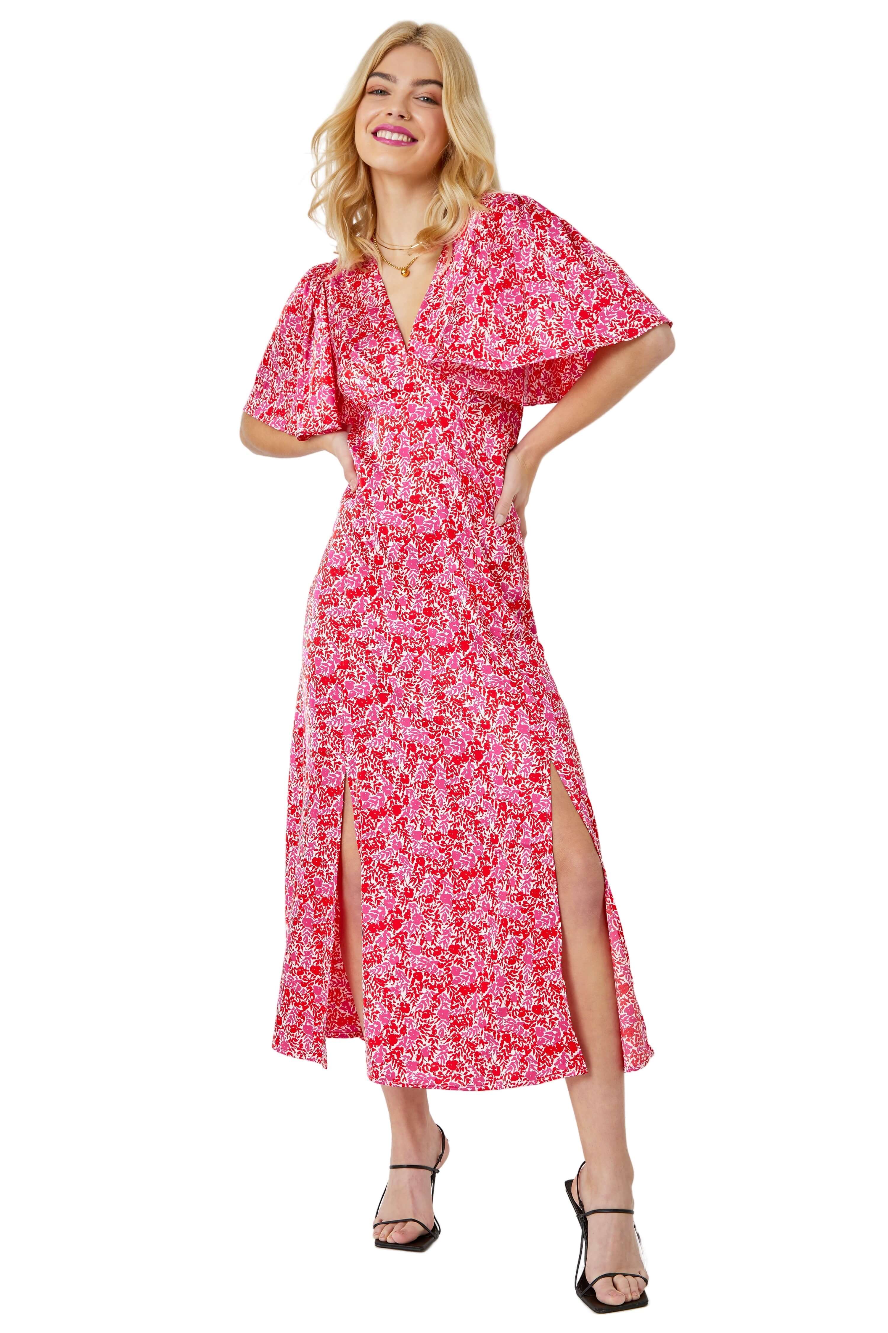 Surplice Ditsy Floral Midi Dress