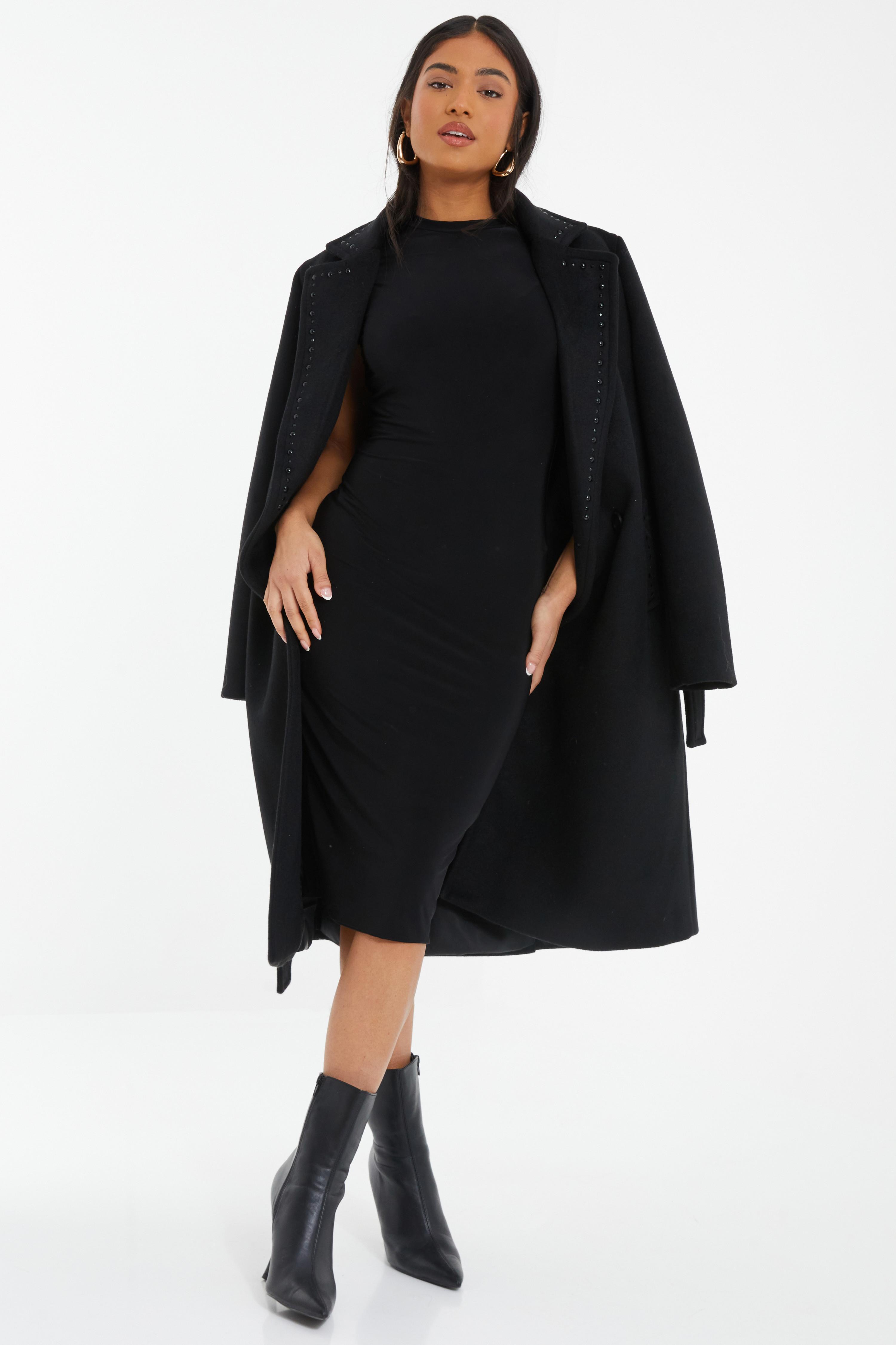 Black Short-Sleeve Bodycon Midi Dress