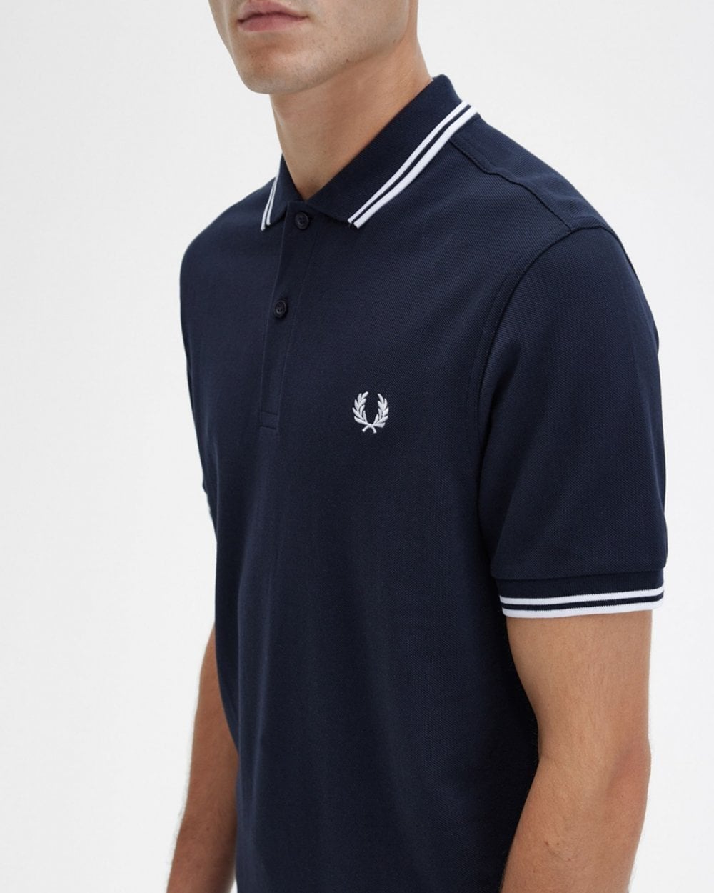 Fred Perry Heren Twin Tipped Poloshirt in Marineblauw/Wit/Wit