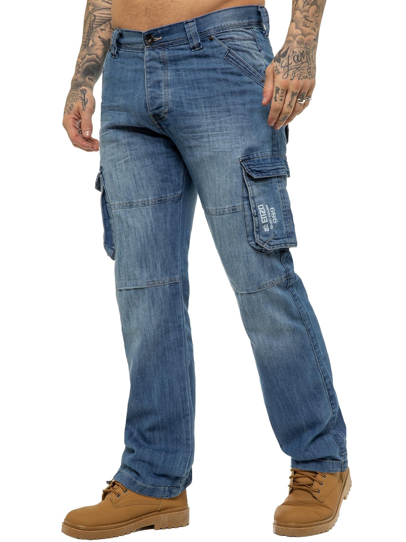 Mens Denim Cargo Jeans Designer Denim Pants Enzo Mens Cargo Combat