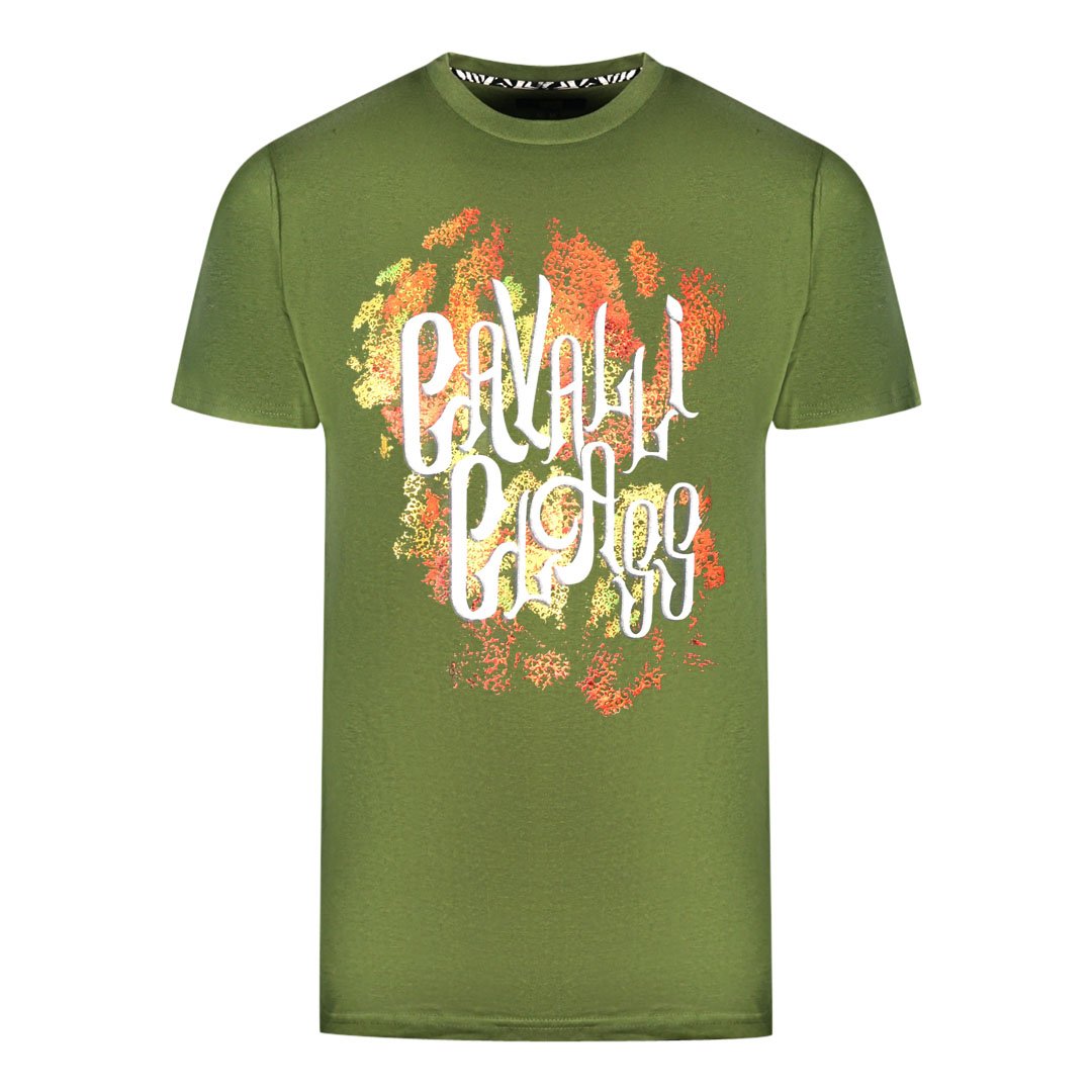 Cavalli Class Tiger Floral Logo Military Green T-Shirt main image 1