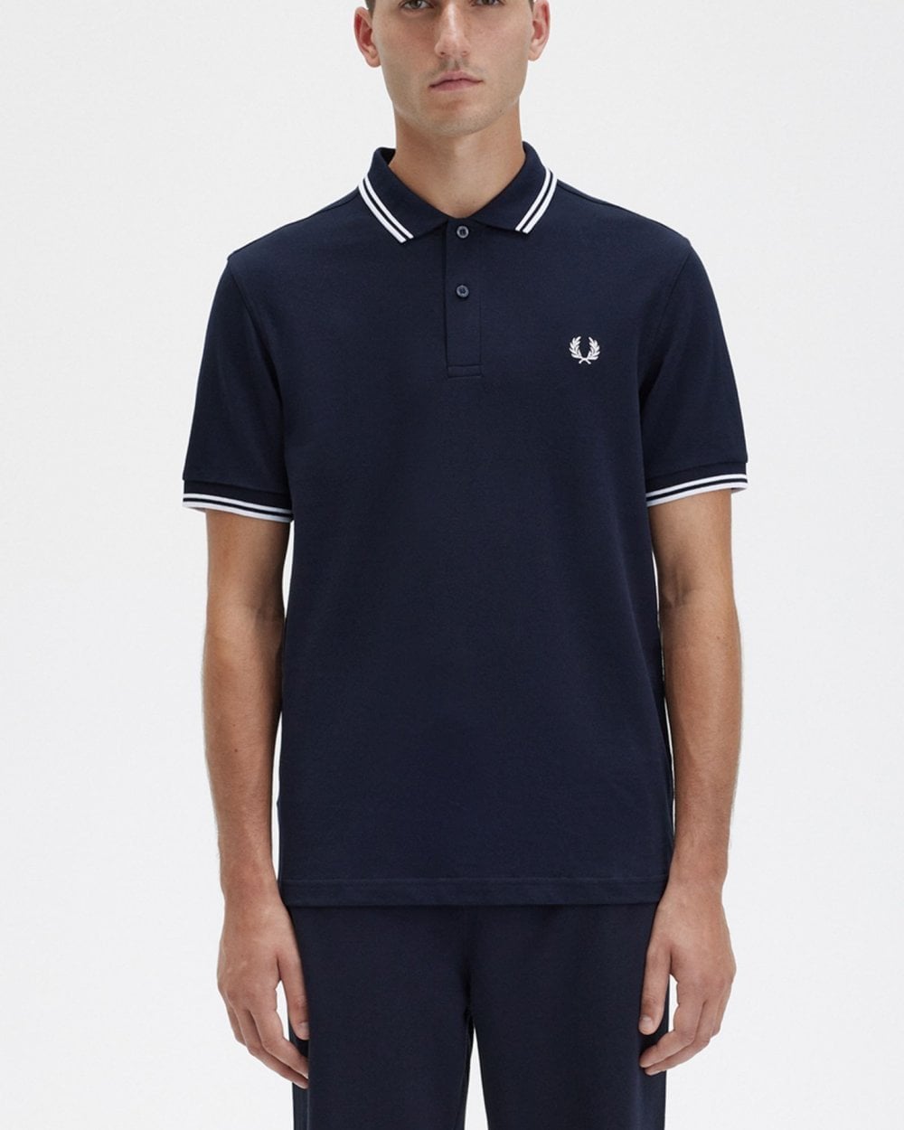 Fred Perry Heren Twin Tipped Poloshirt in Marineblauw/Wit/Wit