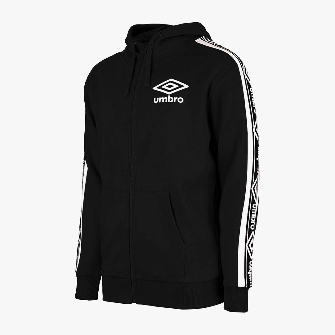 Umbro Long Sleeve Zip Up Black Mens Taped Hoodie Track