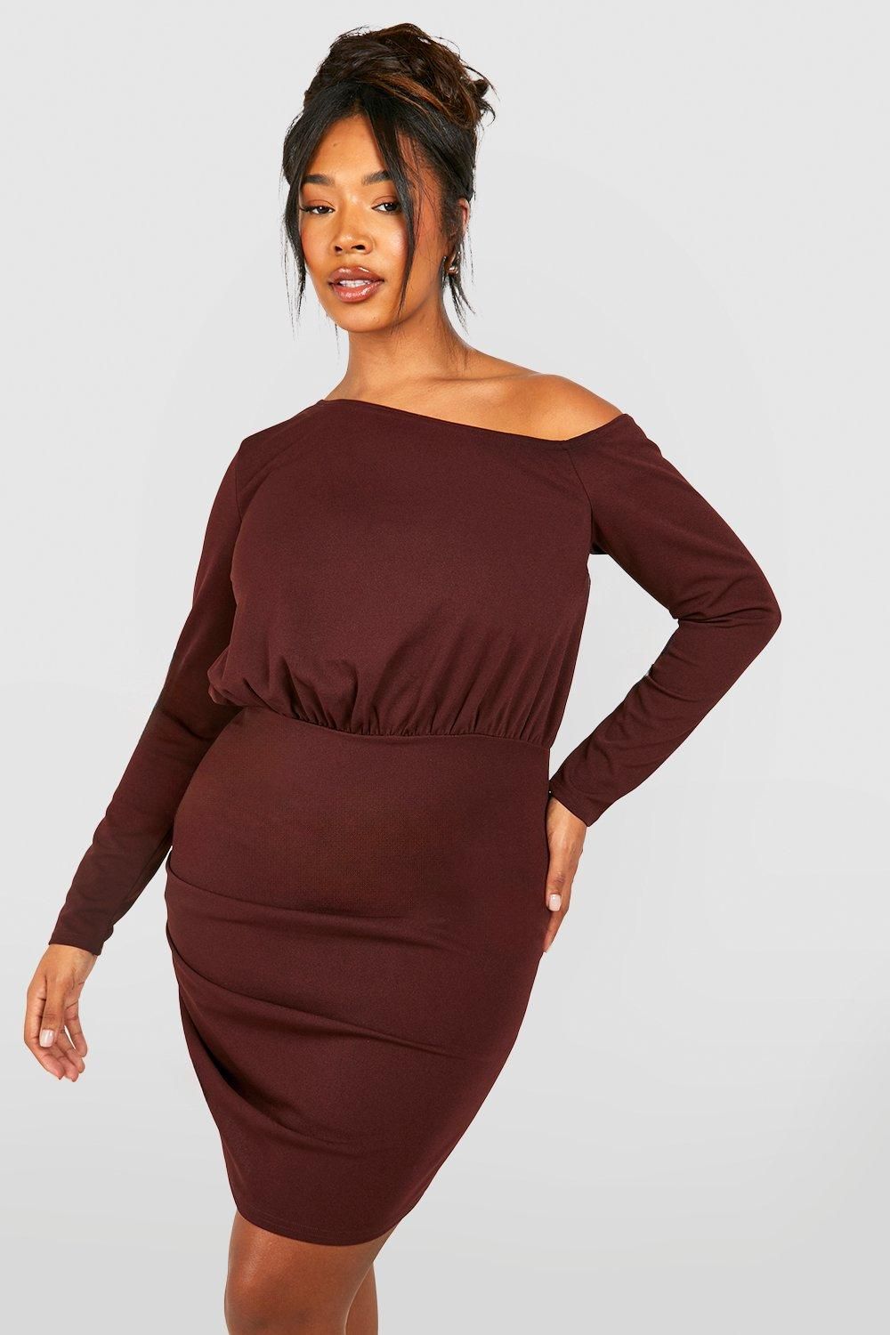 Glitter Ruched Off-Shoulder Long Sleeve Bodycon Dress