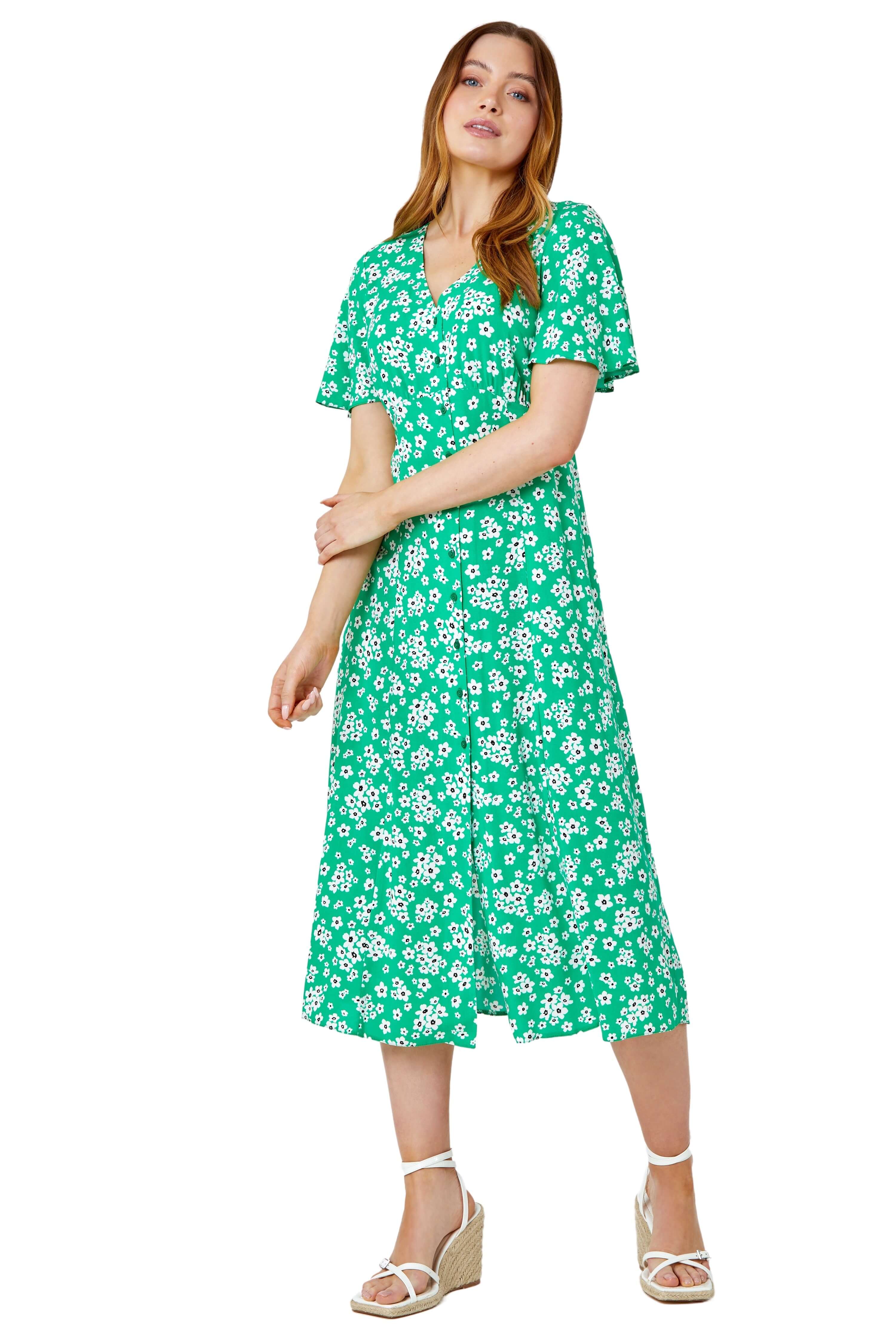 Floral Print Button Midi Dress