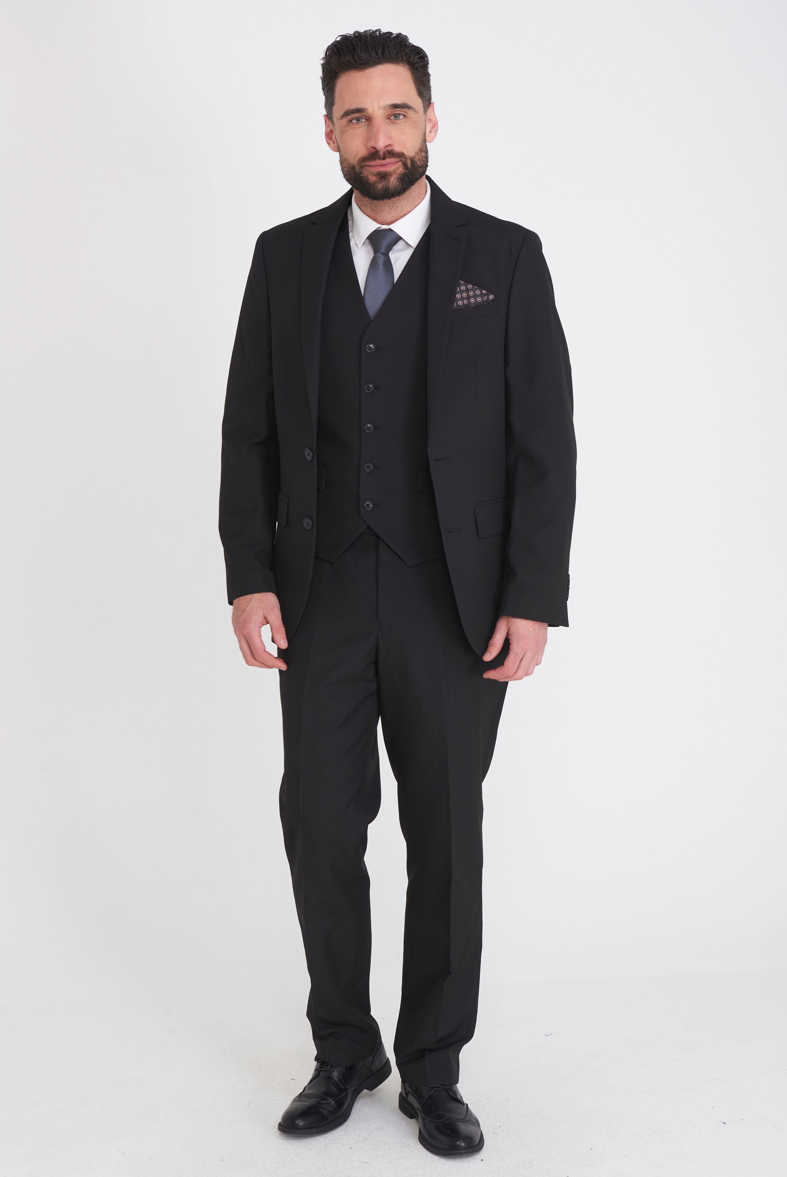 Carter & Jones Black Big & Tall Three Piece Tailored Fit Suit