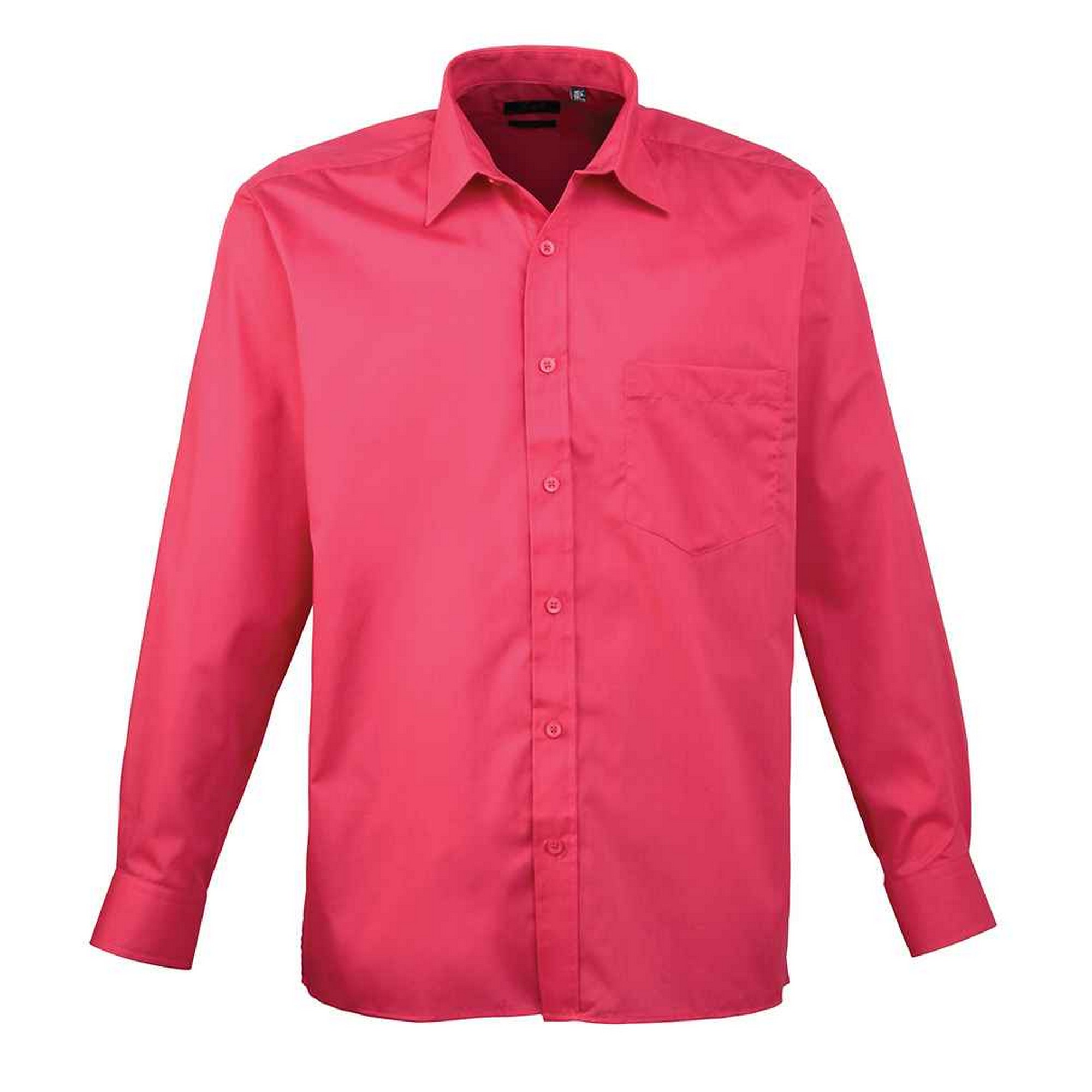 Premier Mens Poplin Long-Sleeved Shirt (Hot Pink)