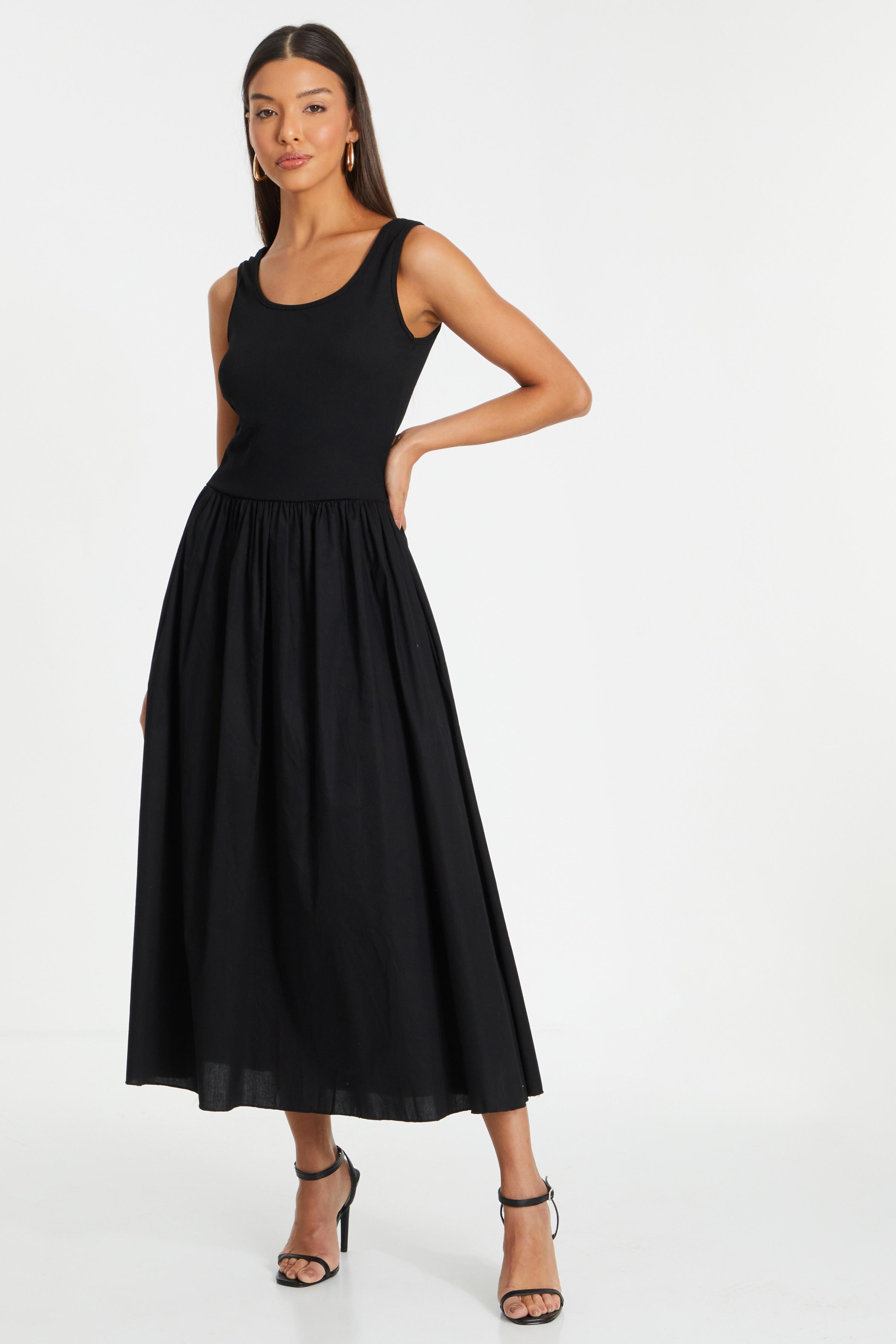 Black Half Sleeved Skater Dress