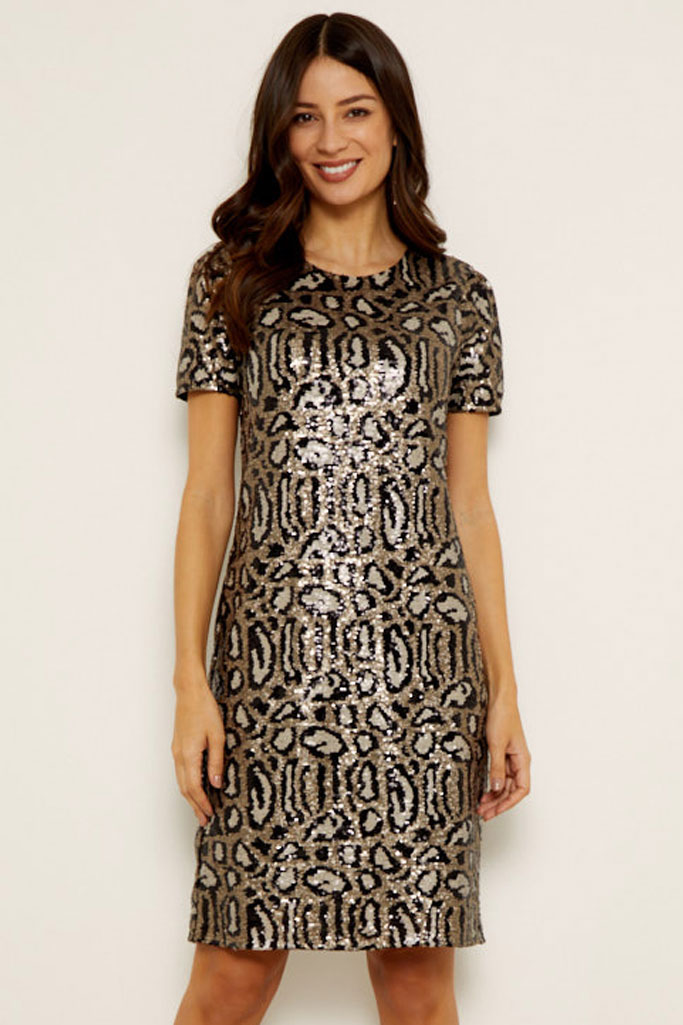 Leopard sequin-detailed mini dress in gold main image 0
