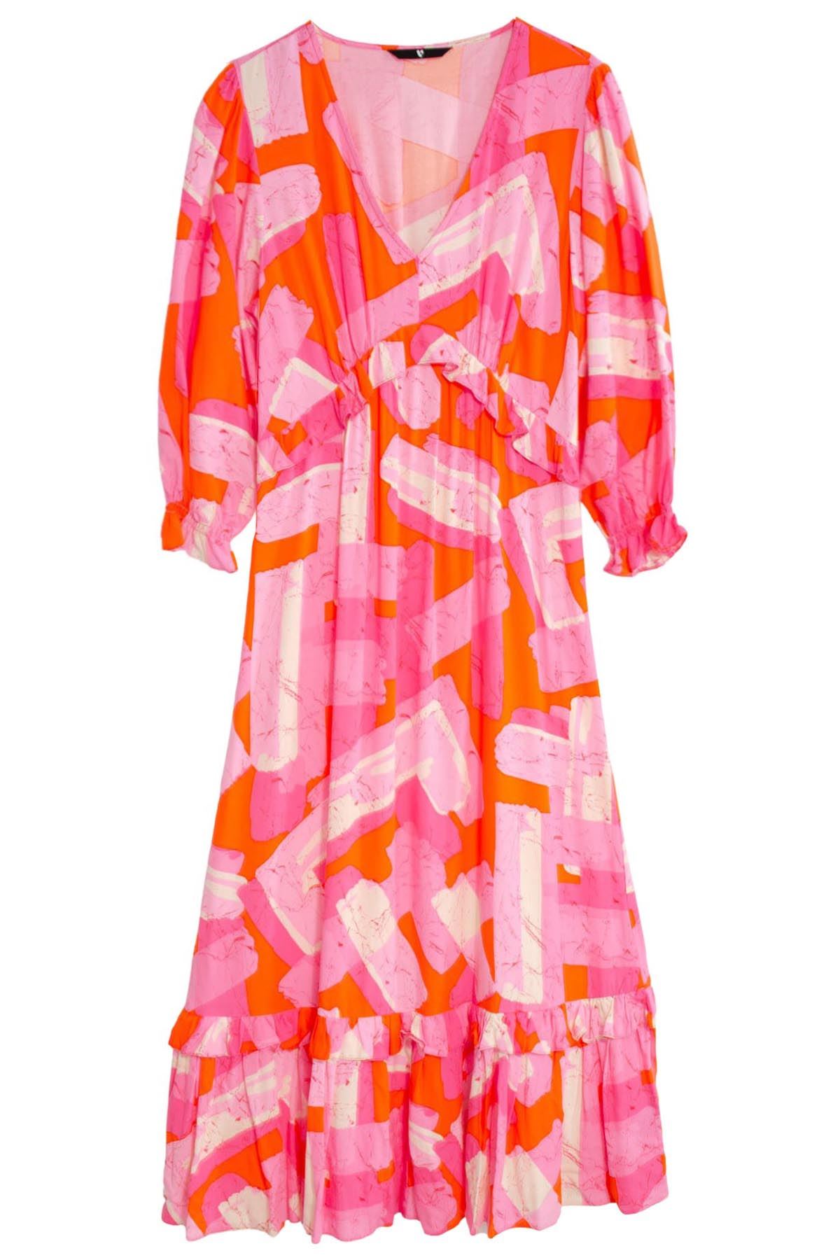 Pink Colours V Neck Women's Midi Dress main image 0