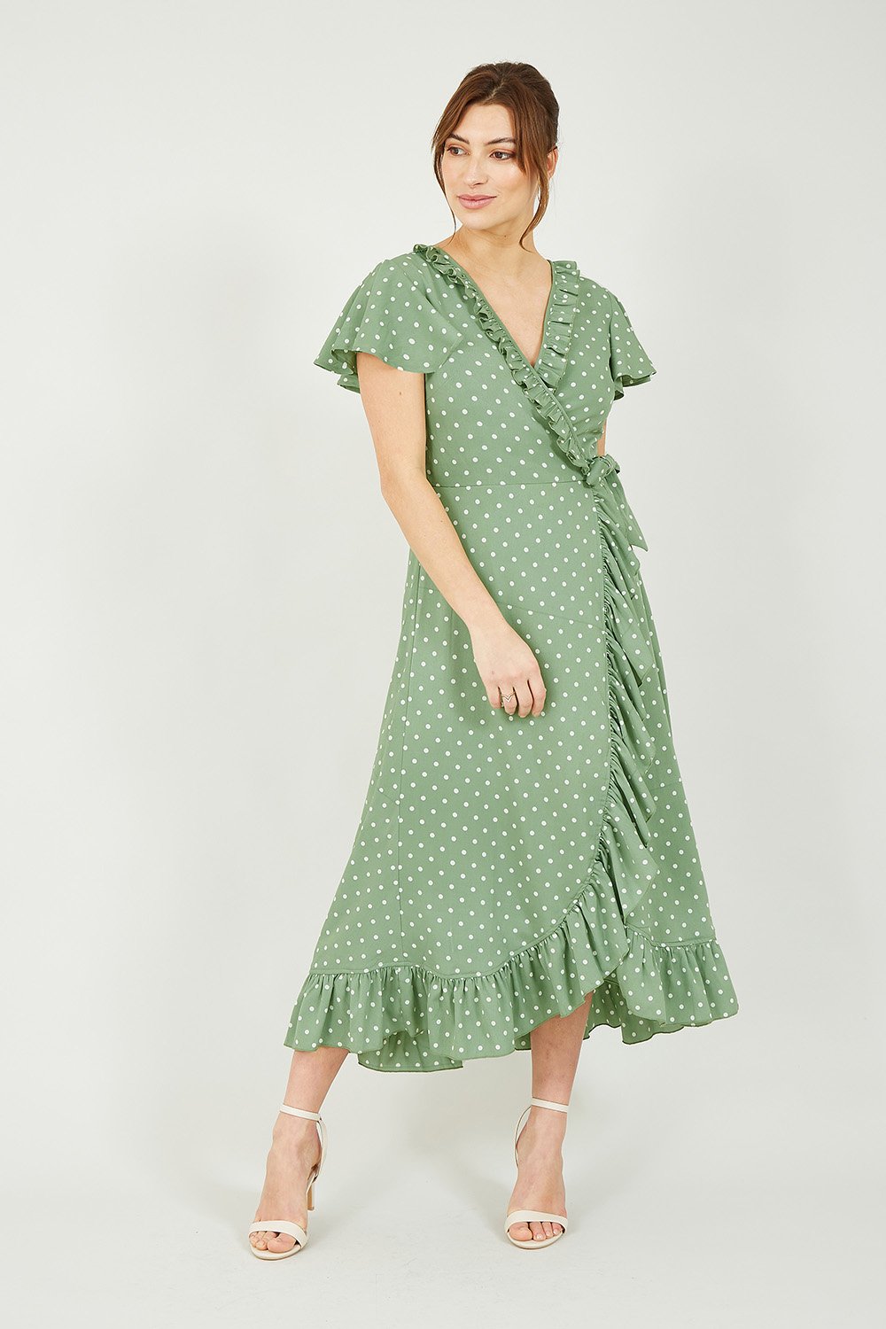 Green spotty wrap dress hotsell