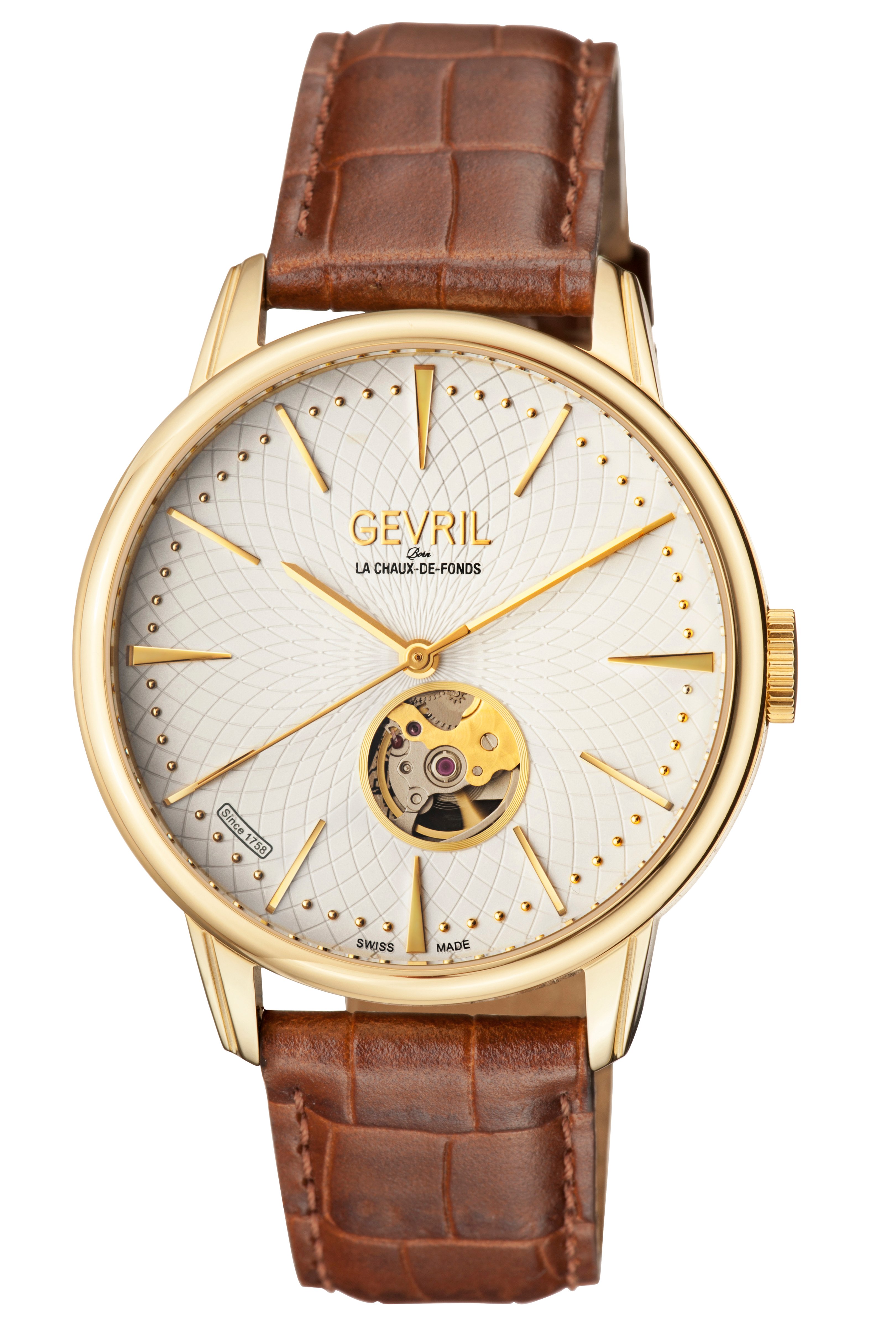 Gevril Men s Mulberry 9603 Swiss Automatic Light Brown Leather