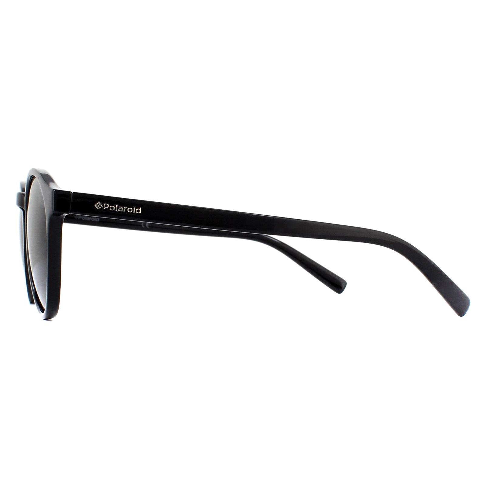 Polaroid Round Unisex Shiny Black Grey Polarized Sunglasses