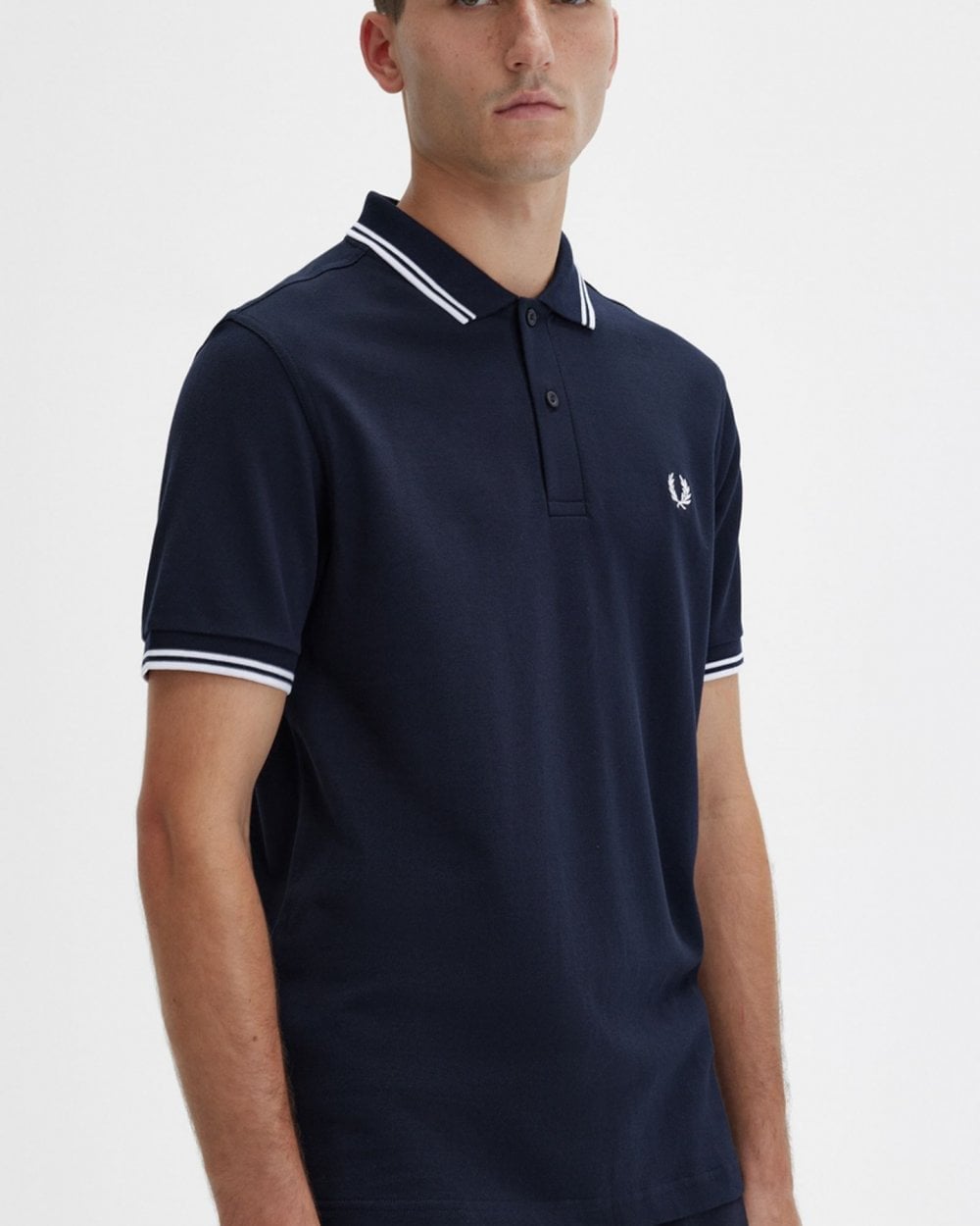 Fred Perry Heren Twin Tipped Poloshirt in Marineblauw/Wit/Wit