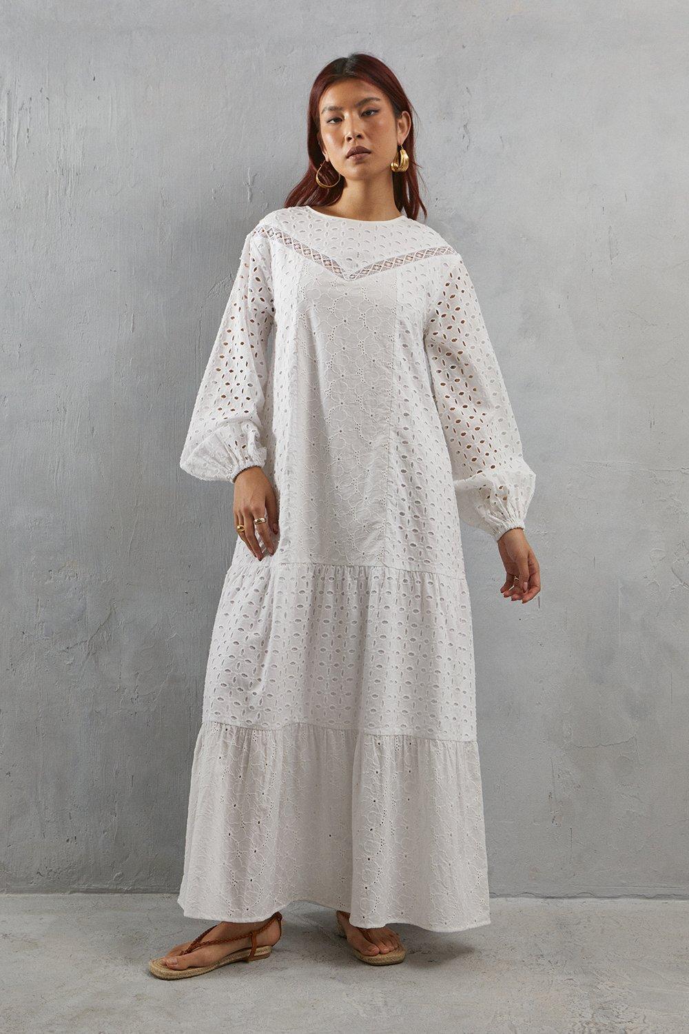 WHITE BRODERIE MAXI DRESS