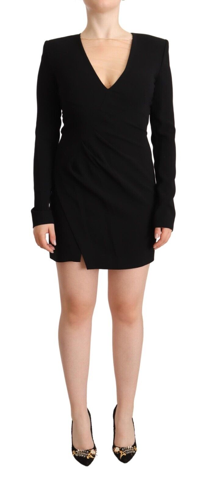 Dsquared2 Women's Black Long Sleeves Deep V-neck Mini Sheath Dress