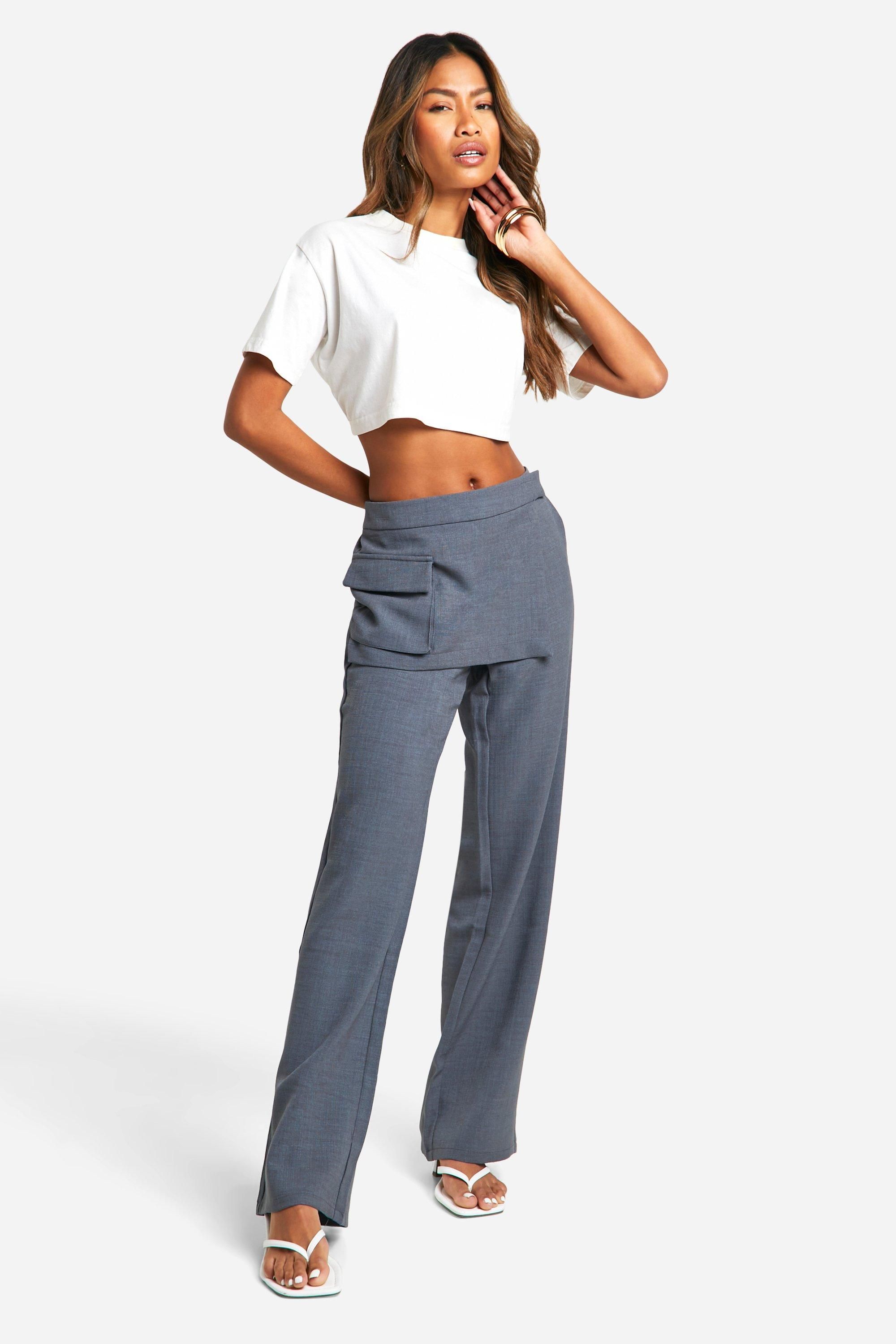 Slim Trousers with Front Overlay in Ice