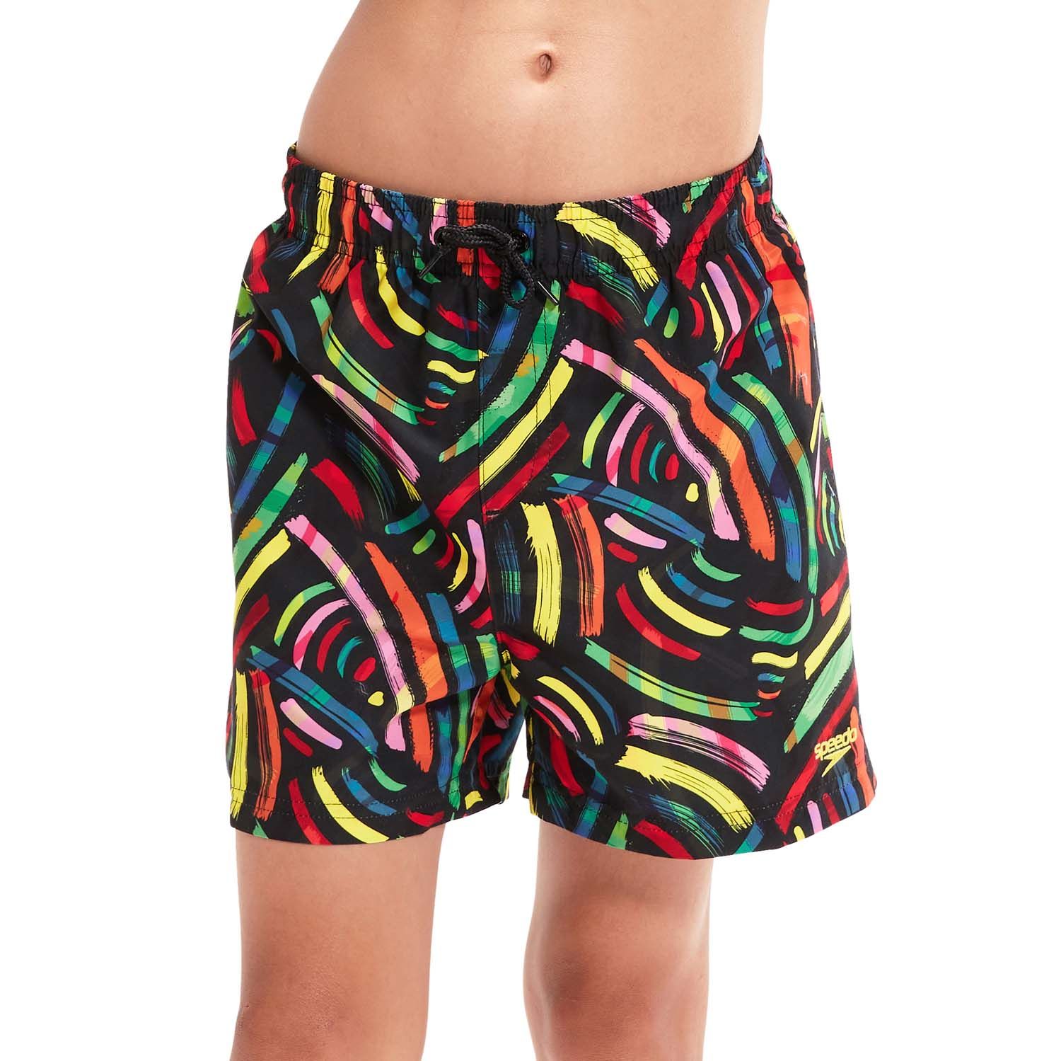 Boy's Speedo Digital Print 13 inch Swim Shorts in Black Red