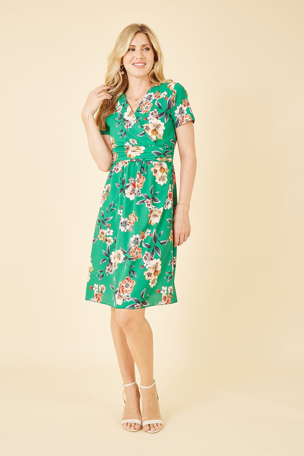 Green ruched shirt dress main image 1