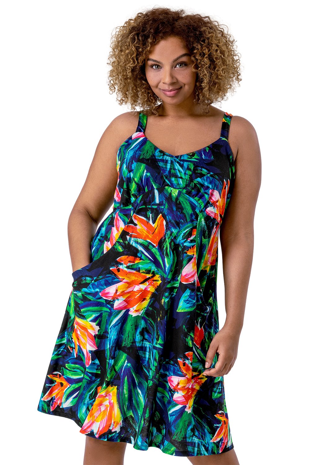 Curve Tropical Print Shirt Dress.