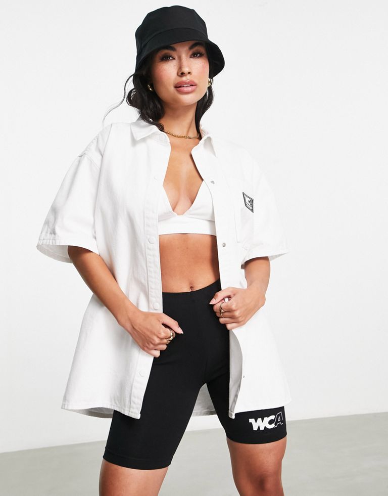 ASOS WEEKEND COLLECTIVE denim shirt in white co-ord