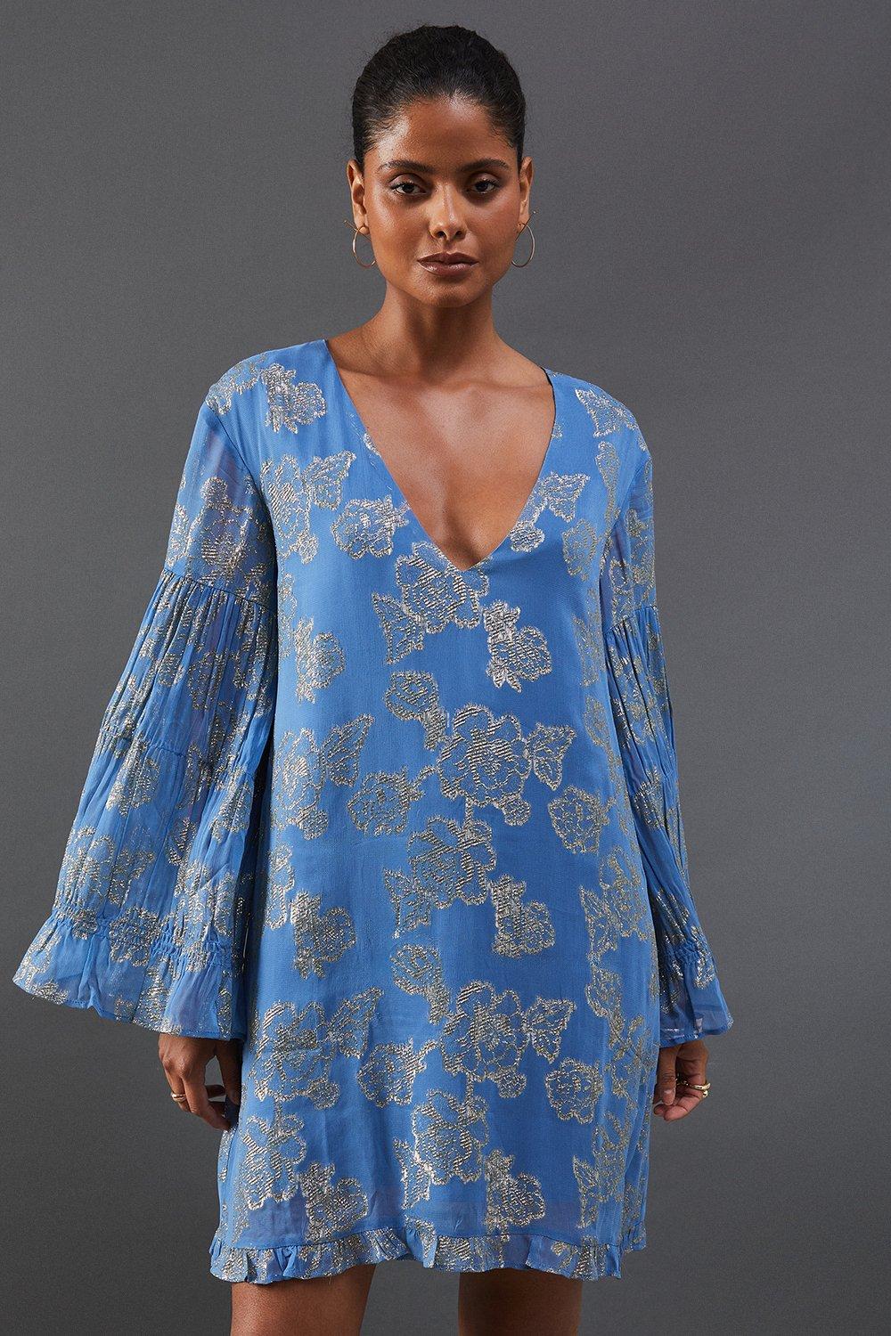 Georgette Frill Dress Blue Floral