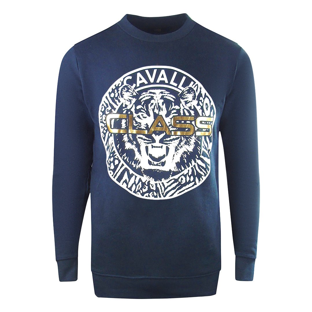 Cavalli Class Vibrant Floral Logo Black Round Neck Sweatshirt
