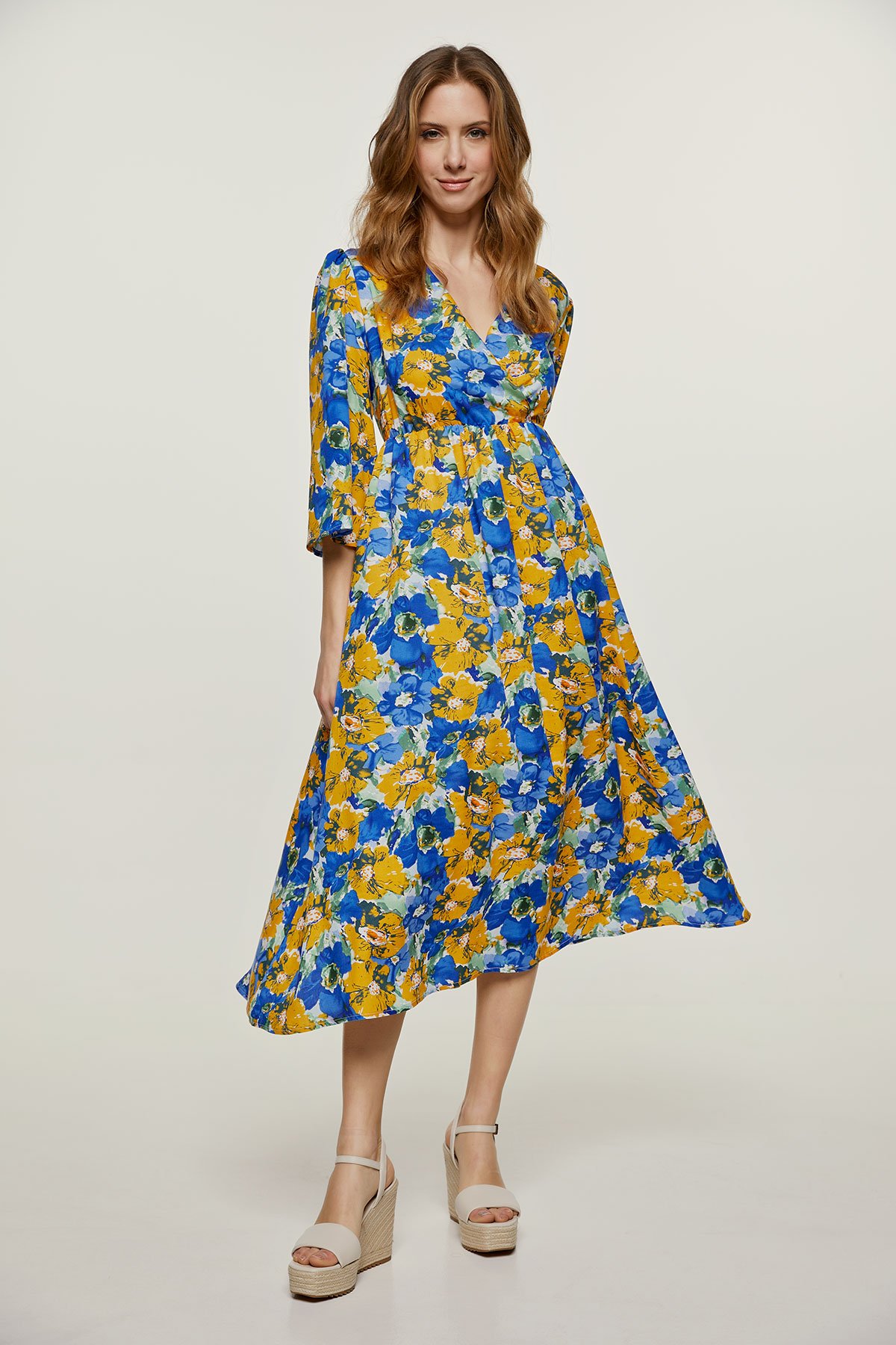Dam Midi Klänning Off-Shoulder Blommig A-Linje Polyester för Sommar och Fest