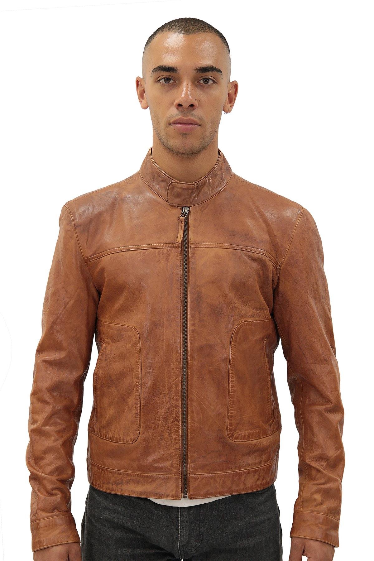 Herren Bikerjacke mit Gekerbtem Revers - Reißverschluss & Gesteppte Schultern