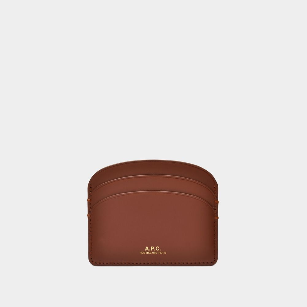 【A.P.C.】 Mini Demi-Lune Compact Card Holder Hazelnut Demi-lune cardholder - Smooth leather - A.P.C. Ready-to-wear