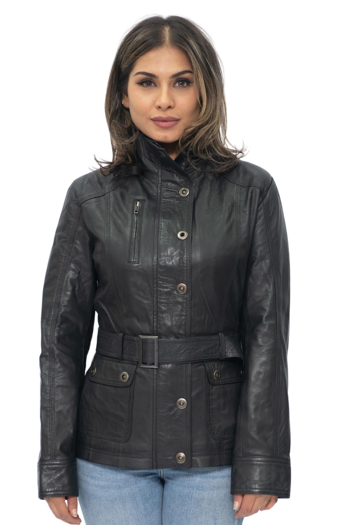 Womens Military Style Leather Biker JacketPhoenix