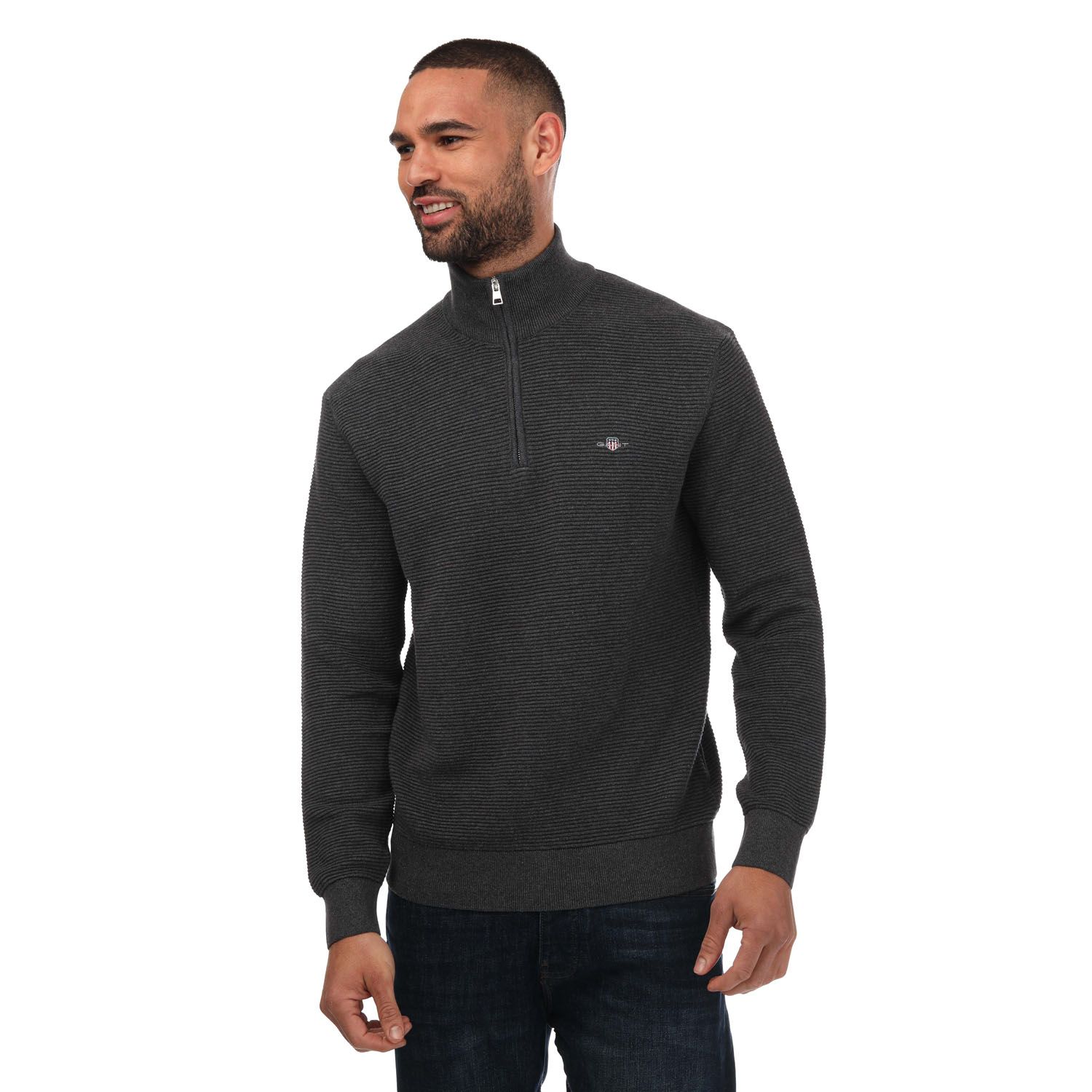 GANT Maglione Uomo In Cotone Textured Con Mezza Cerniera - Pullover Casual, Logo Ricamato