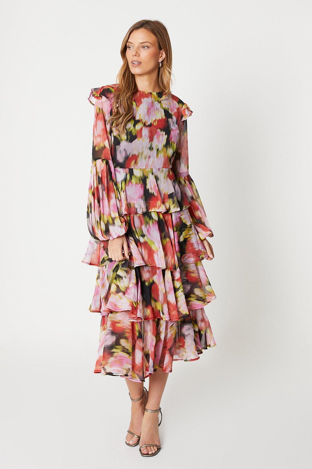 Printed Loose Fit Tiered Midi Dress main image 1
