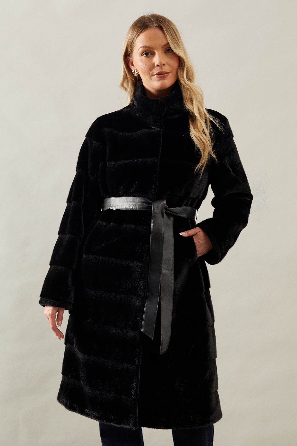 Faux Fur Button Up Lapel Neck Coat