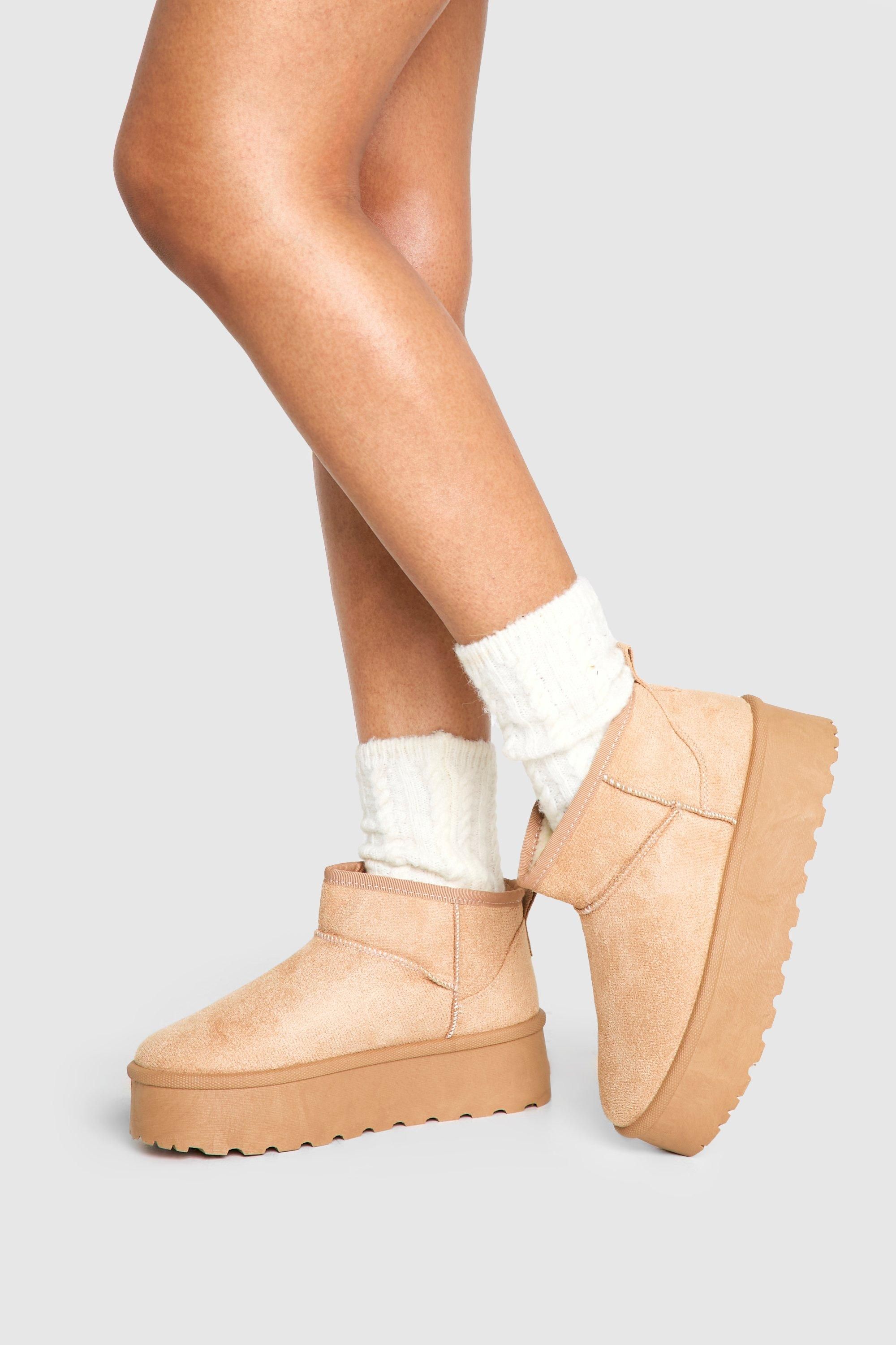 Faux Fur Lined Metallic Boots in Taupe