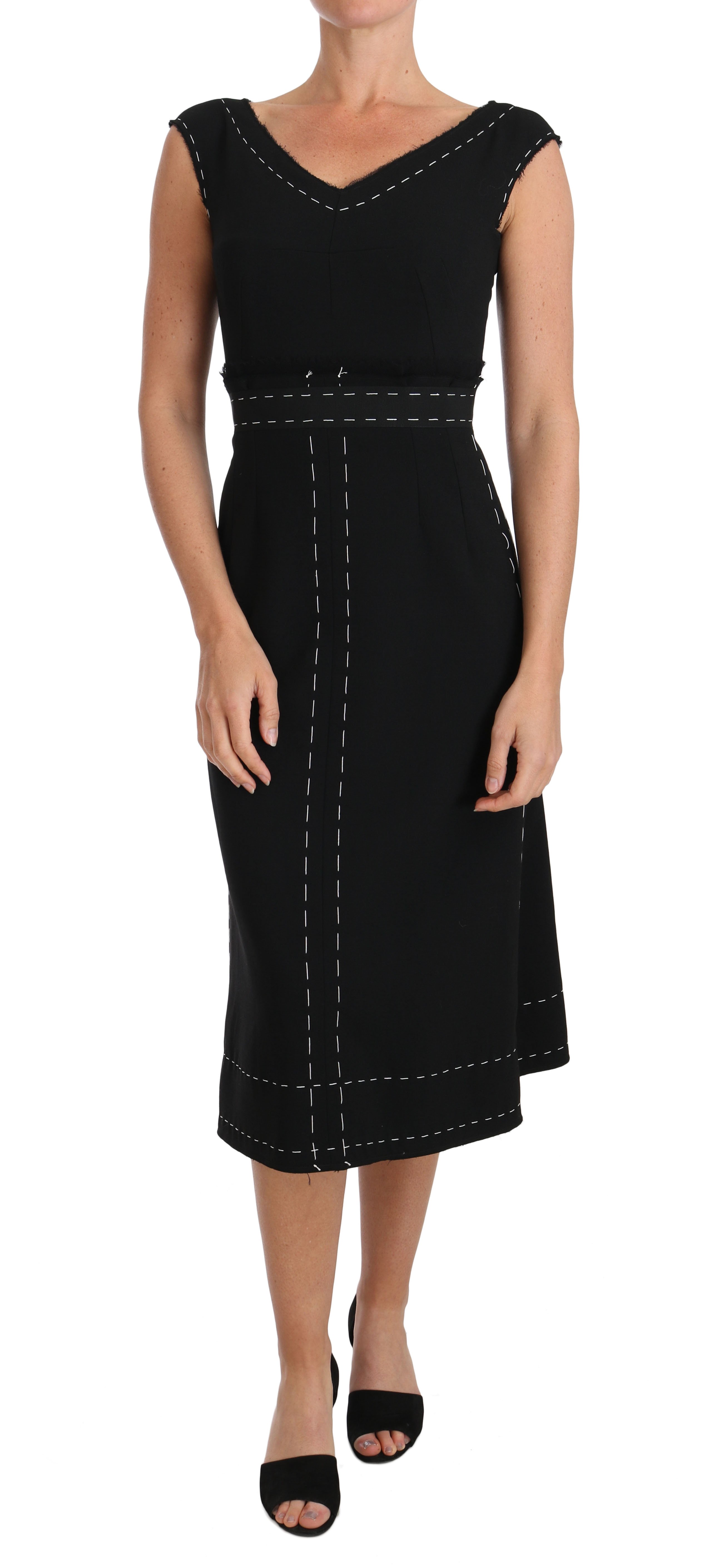 Dolce & Gabbana Women's Black Wool Stretch A-line Sheath Dress (robe fourreau en laine noire)