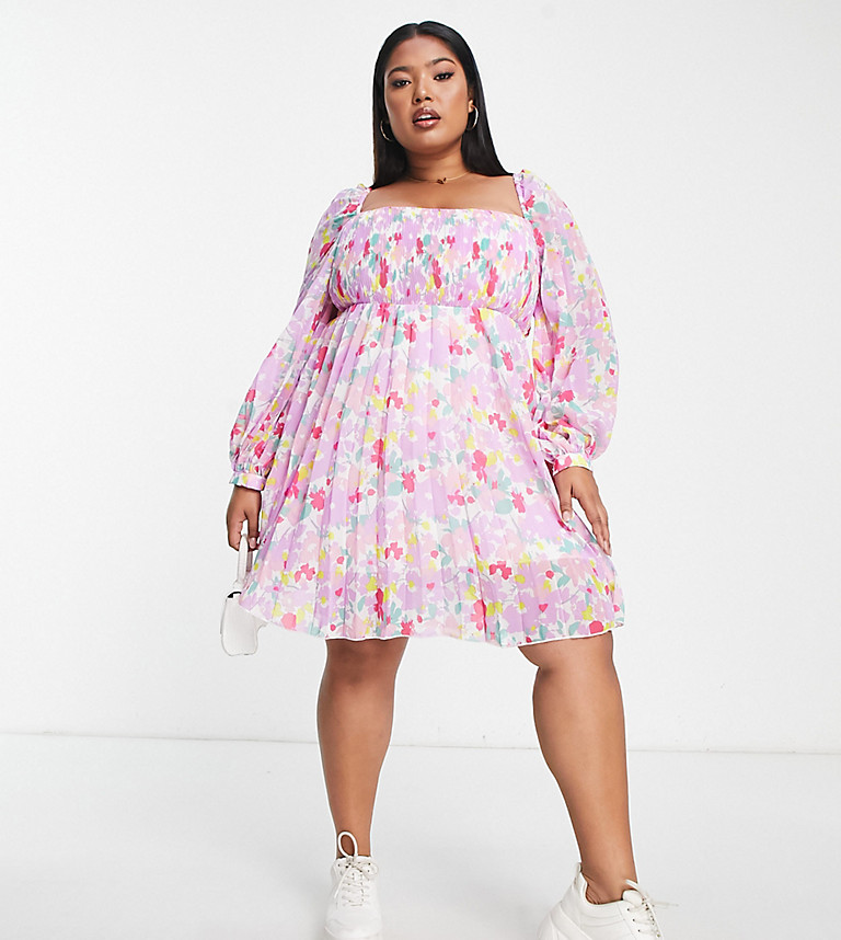 Curve Square Neck Floral Mini Dress
