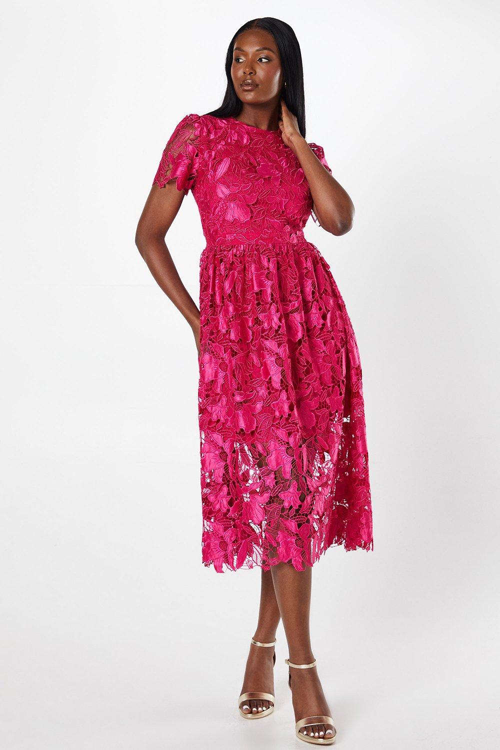 Premium Floral Satin Lace Midi Dress