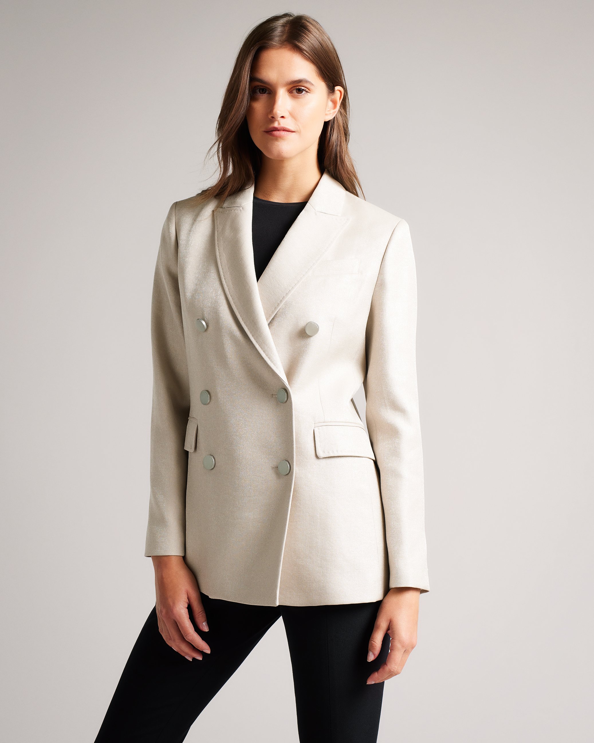 Ted Baker Pyxie Double Breasted Blazer With Peak Lapel, Light Pink