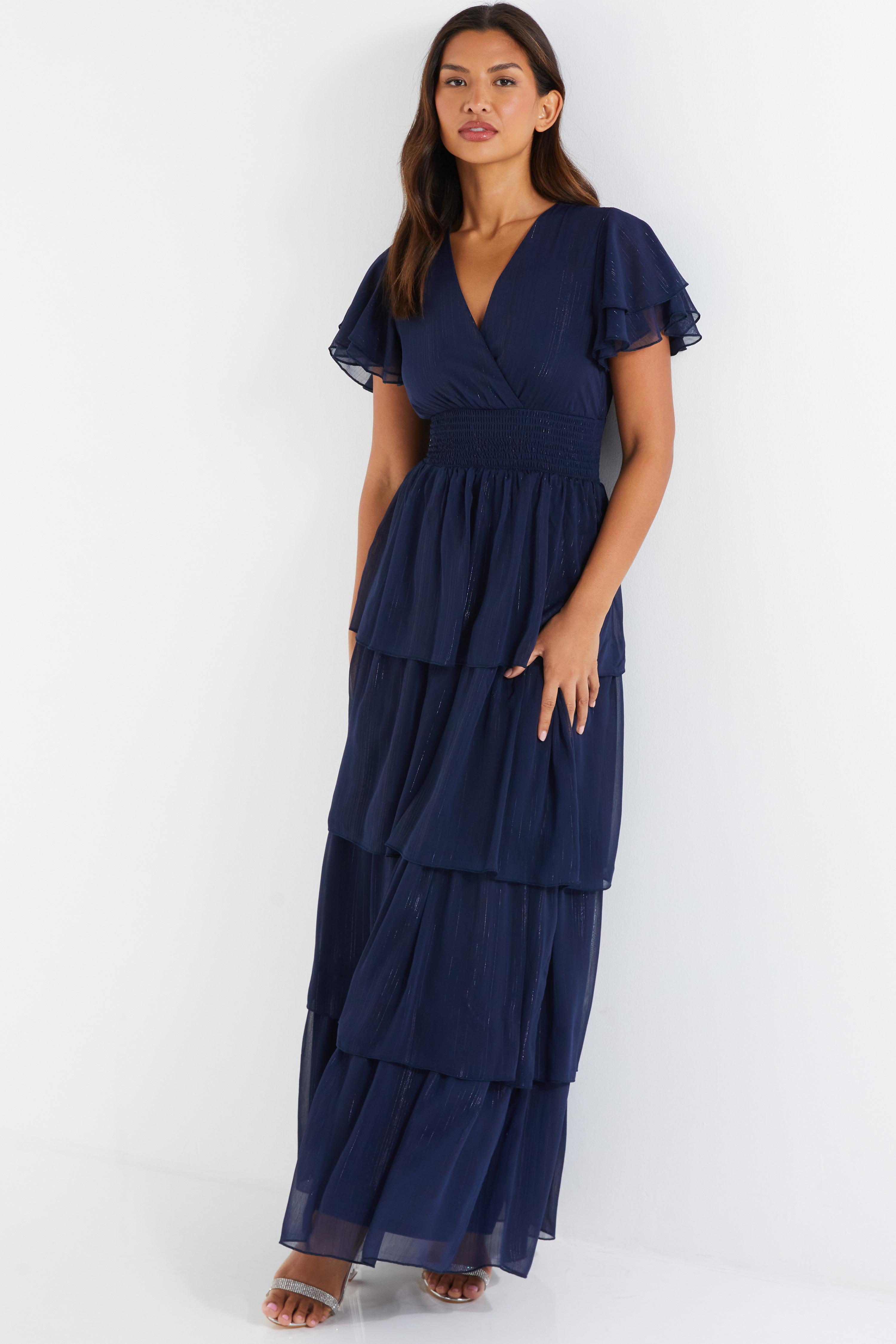 Long Sleeve Tiered Maxi Dress Navy main image 1