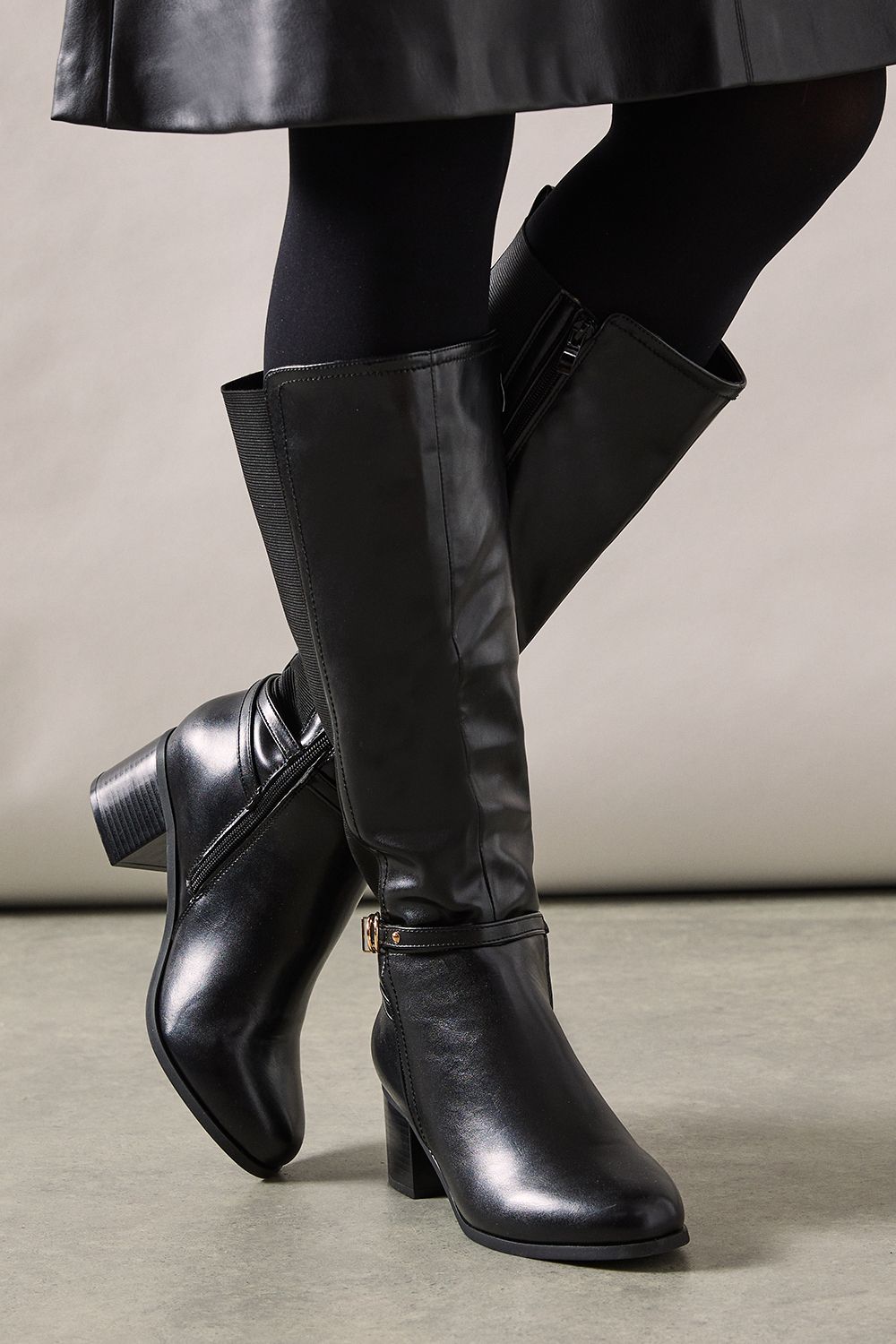 Wide fit black knee high boots on sale