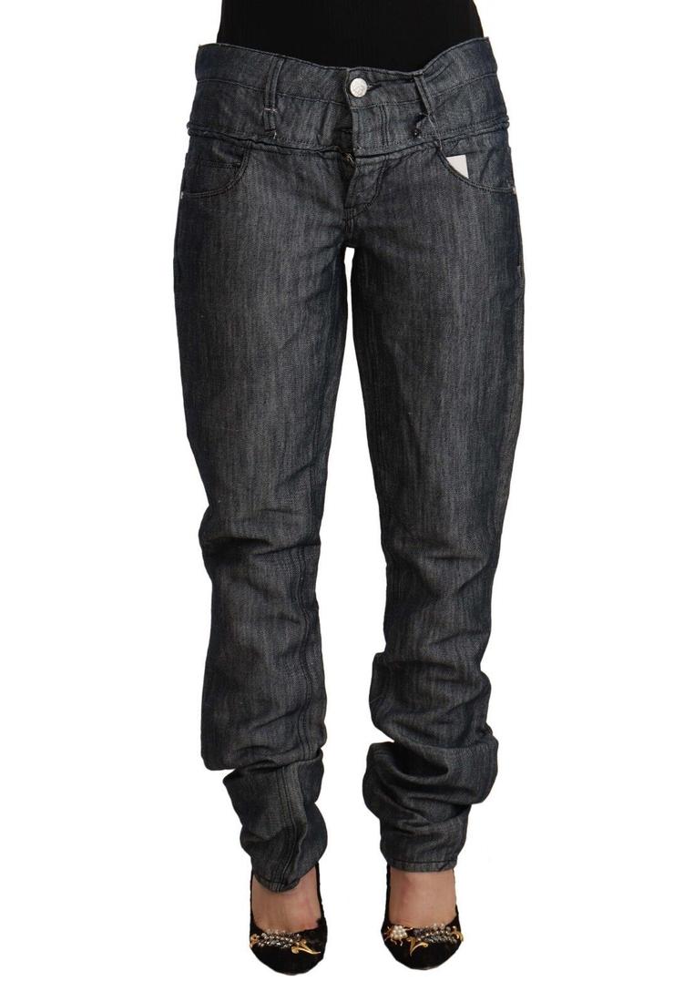 Acht Damen Dunkelgraue Ramie MidWideWaist Gerade Jeans