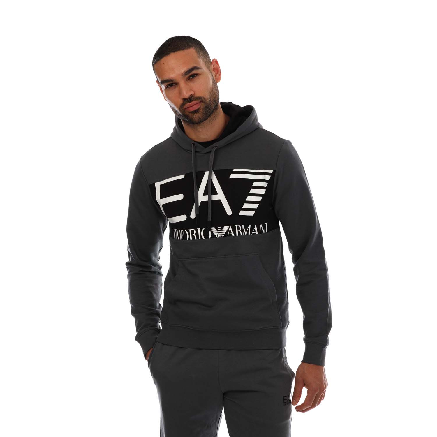 Men s Emporio Armani EA7 Large Logo hoody in Grey
