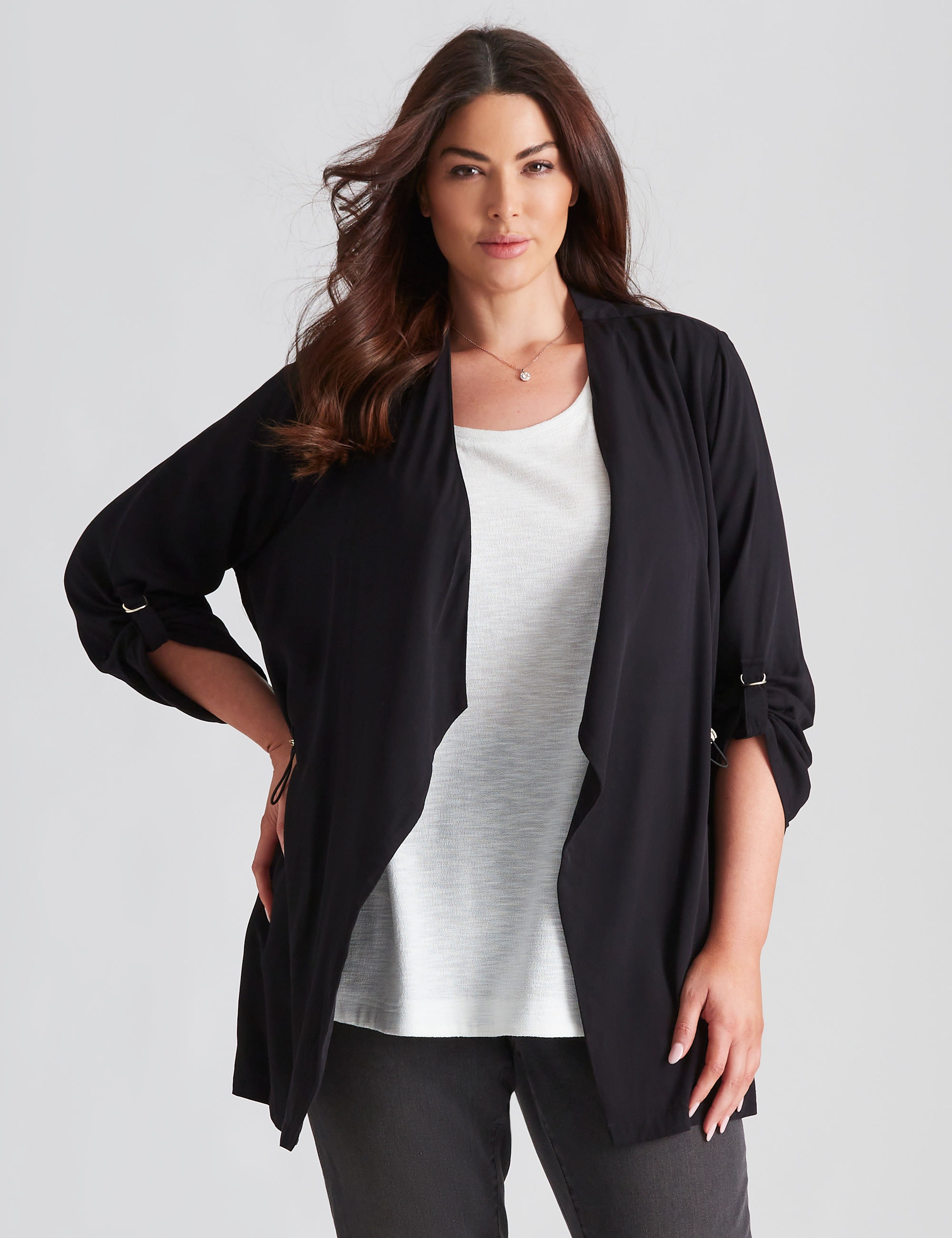 Womens Beme Long Sleeve Woven Waterfall Jacket Plus Size
