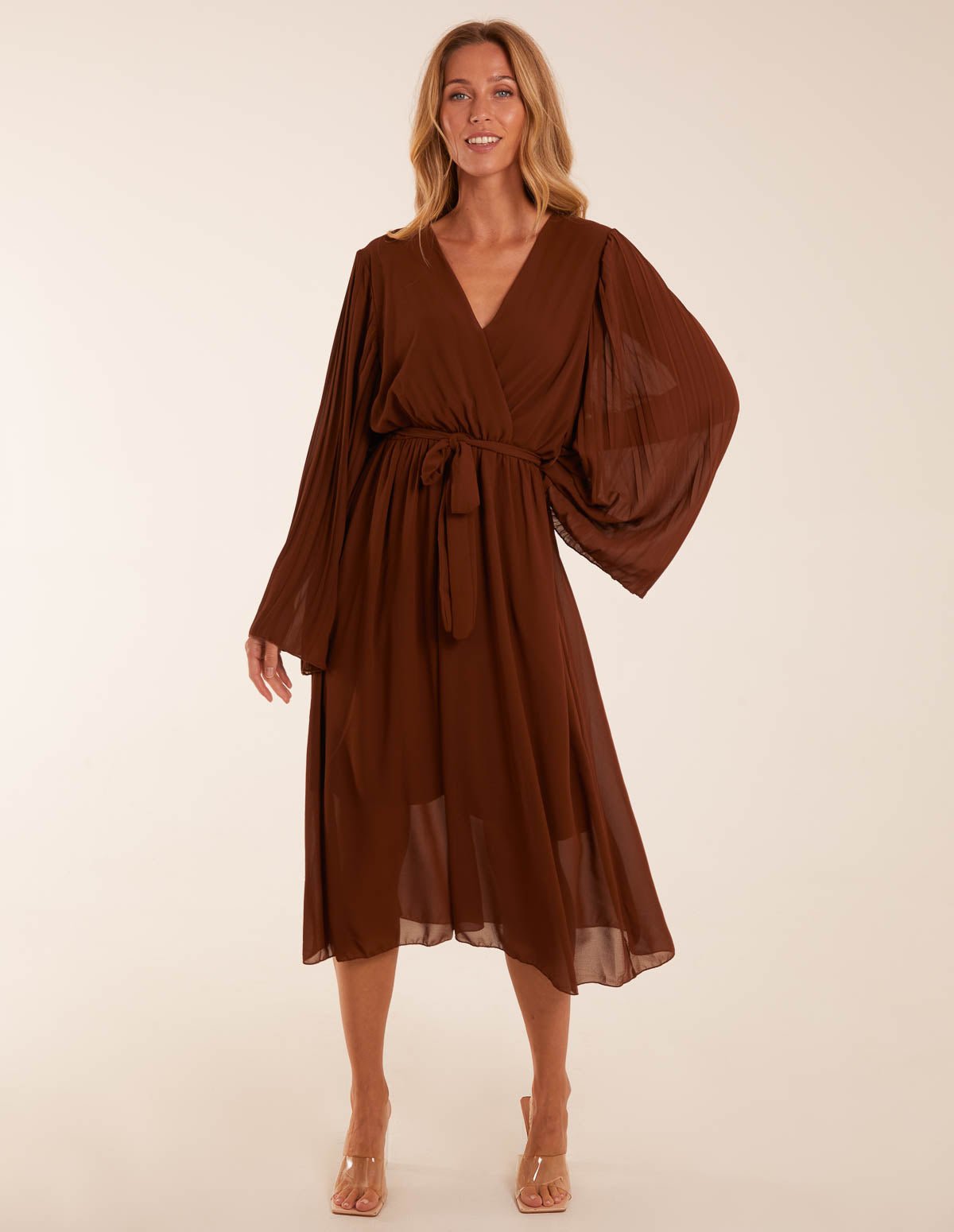 Front pleats single layer wrap dress main image 0