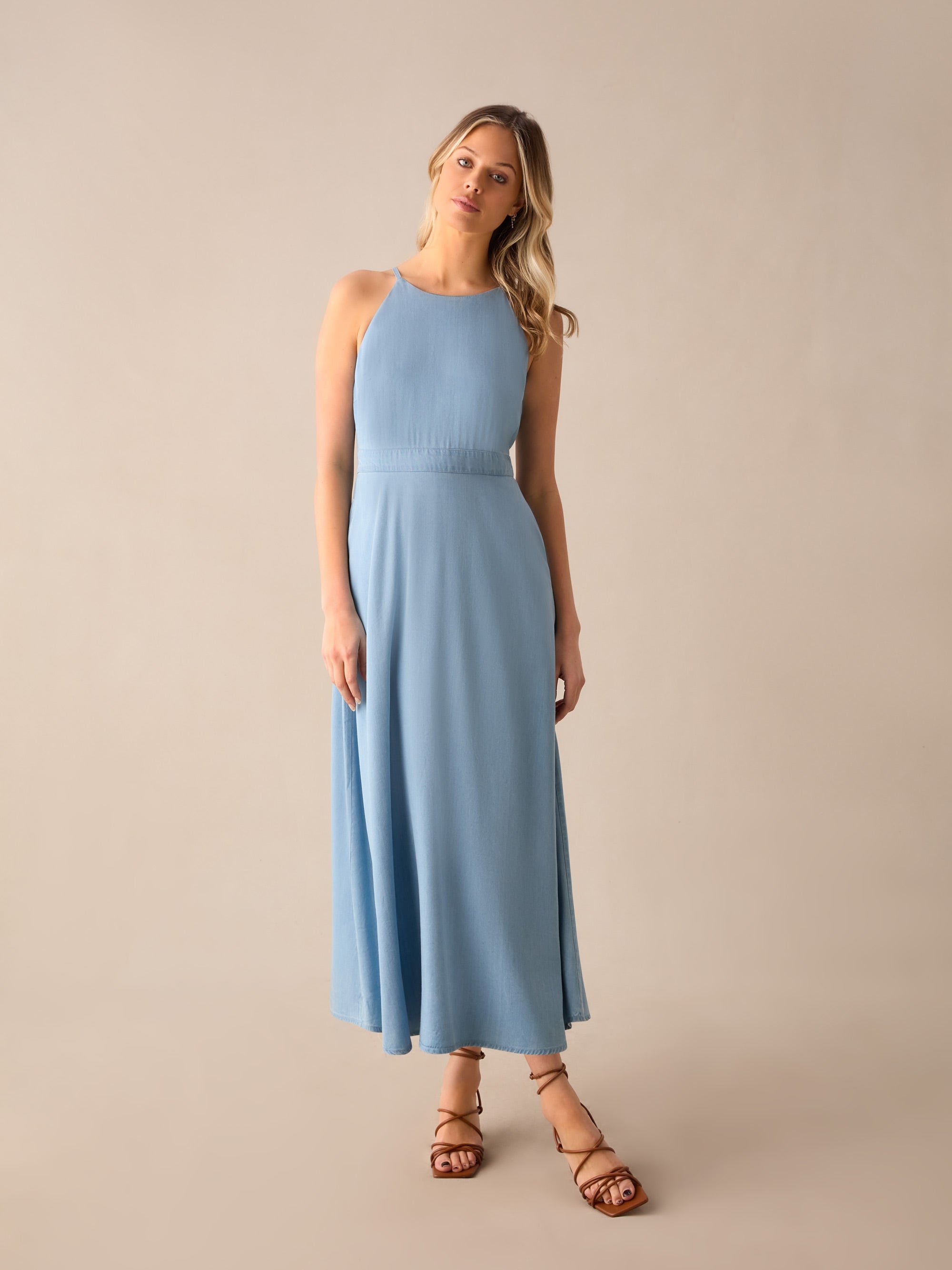 Aloha Halter Neck Indigo Tencel Denim Maxi Dress main image 1