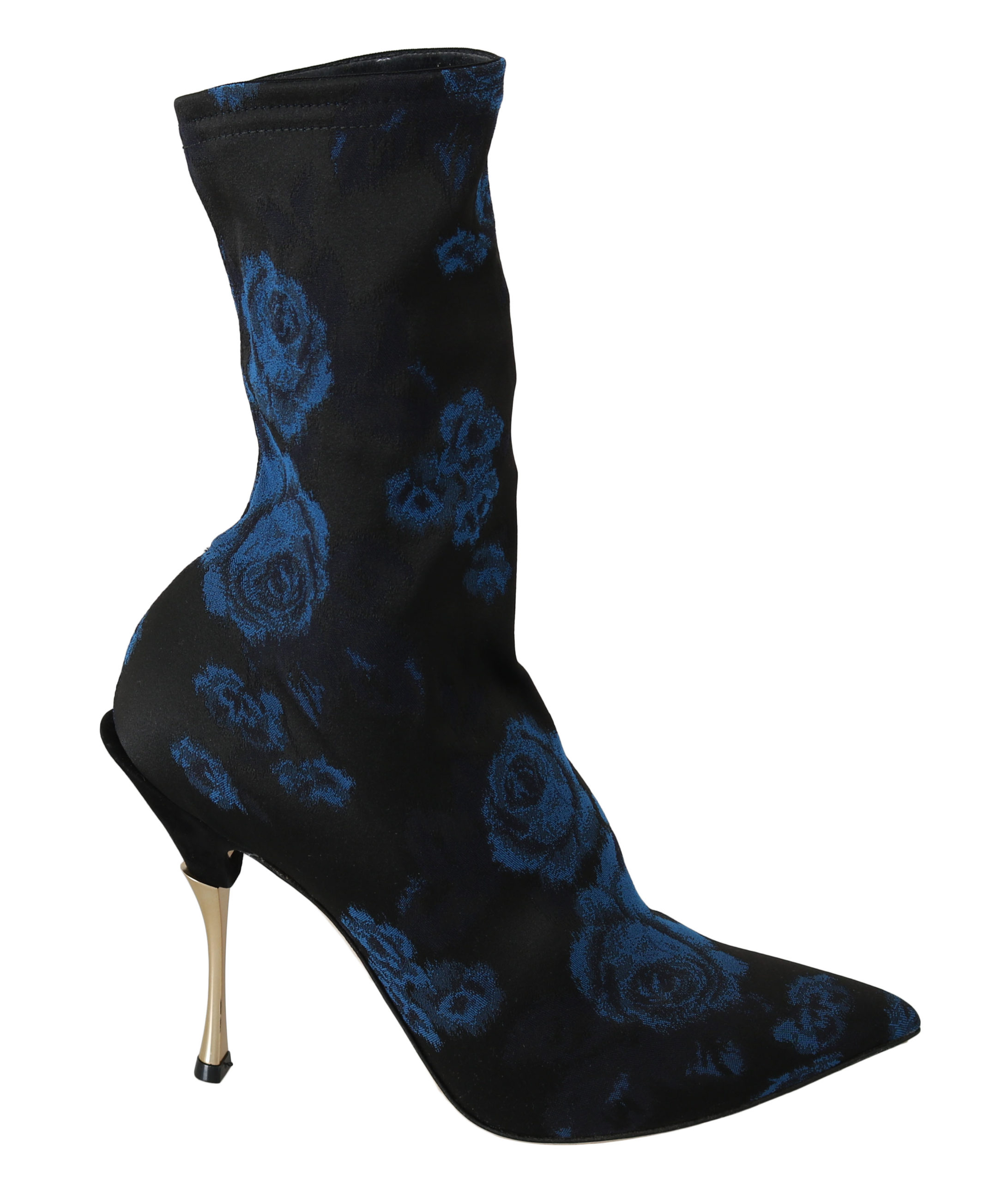 Dolce & Gabbana Chaussures de cheville en stretch noir à roses bleues pour femmes