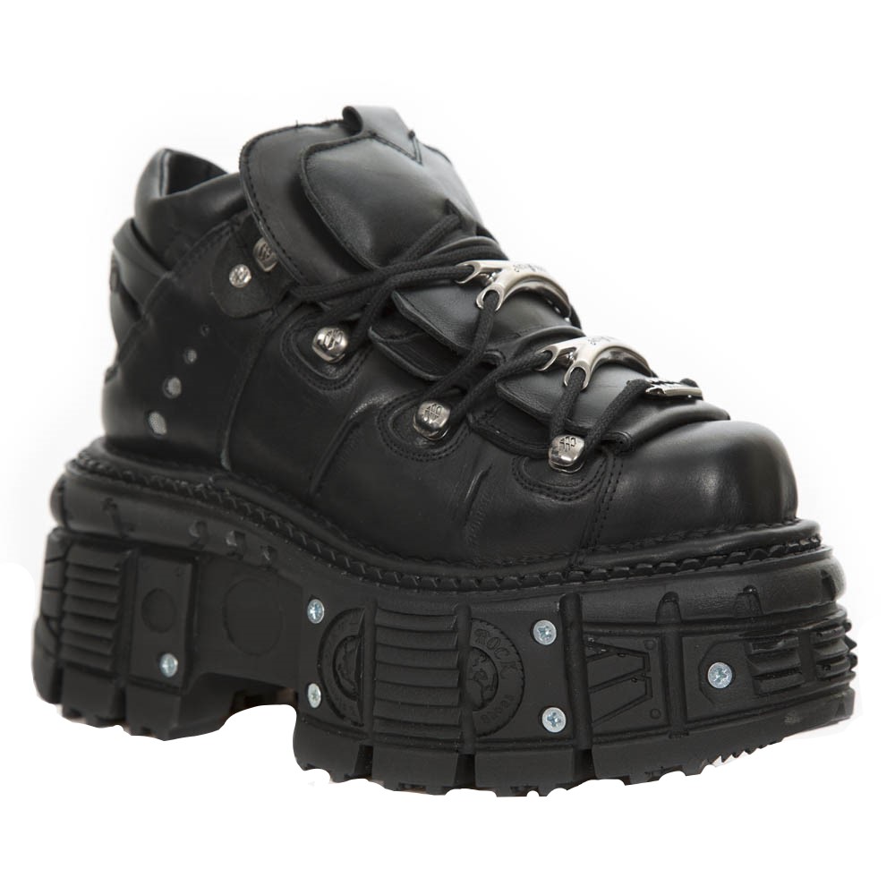 New Rock Unisex Metallic Black Leather Gothic Boots- M